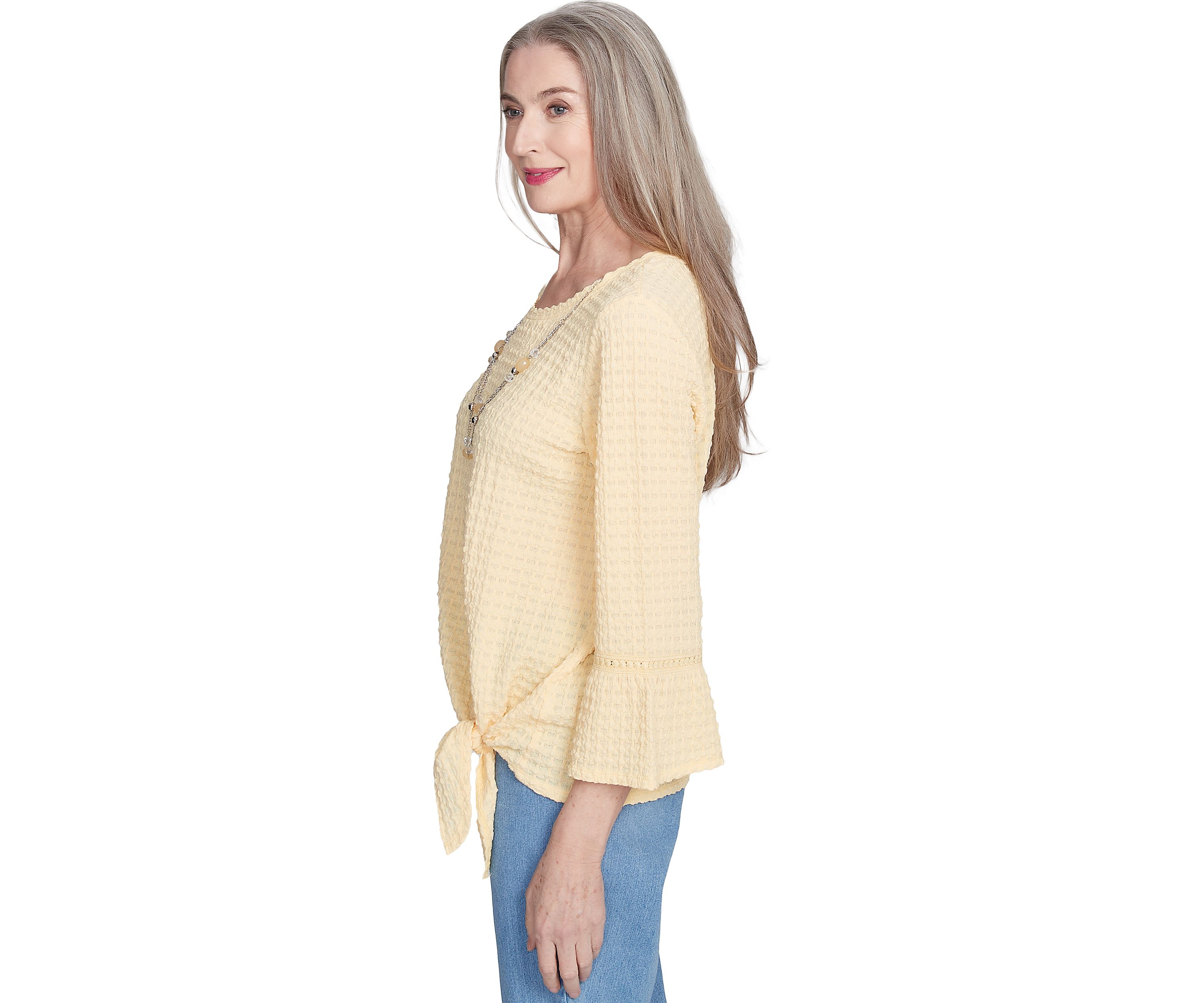 Womens Flower Power Tie Front Texture Top