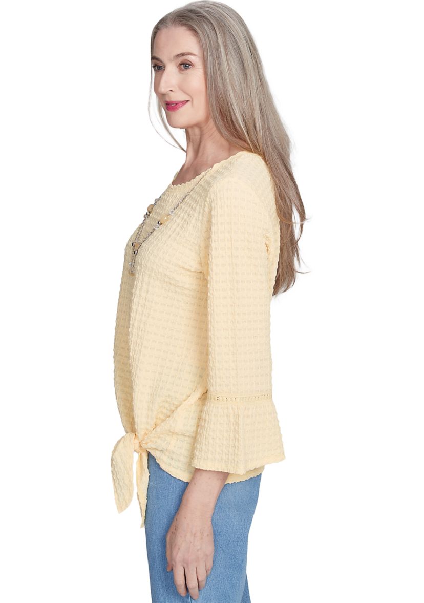Womens Flower Power Tie Front Texture Top