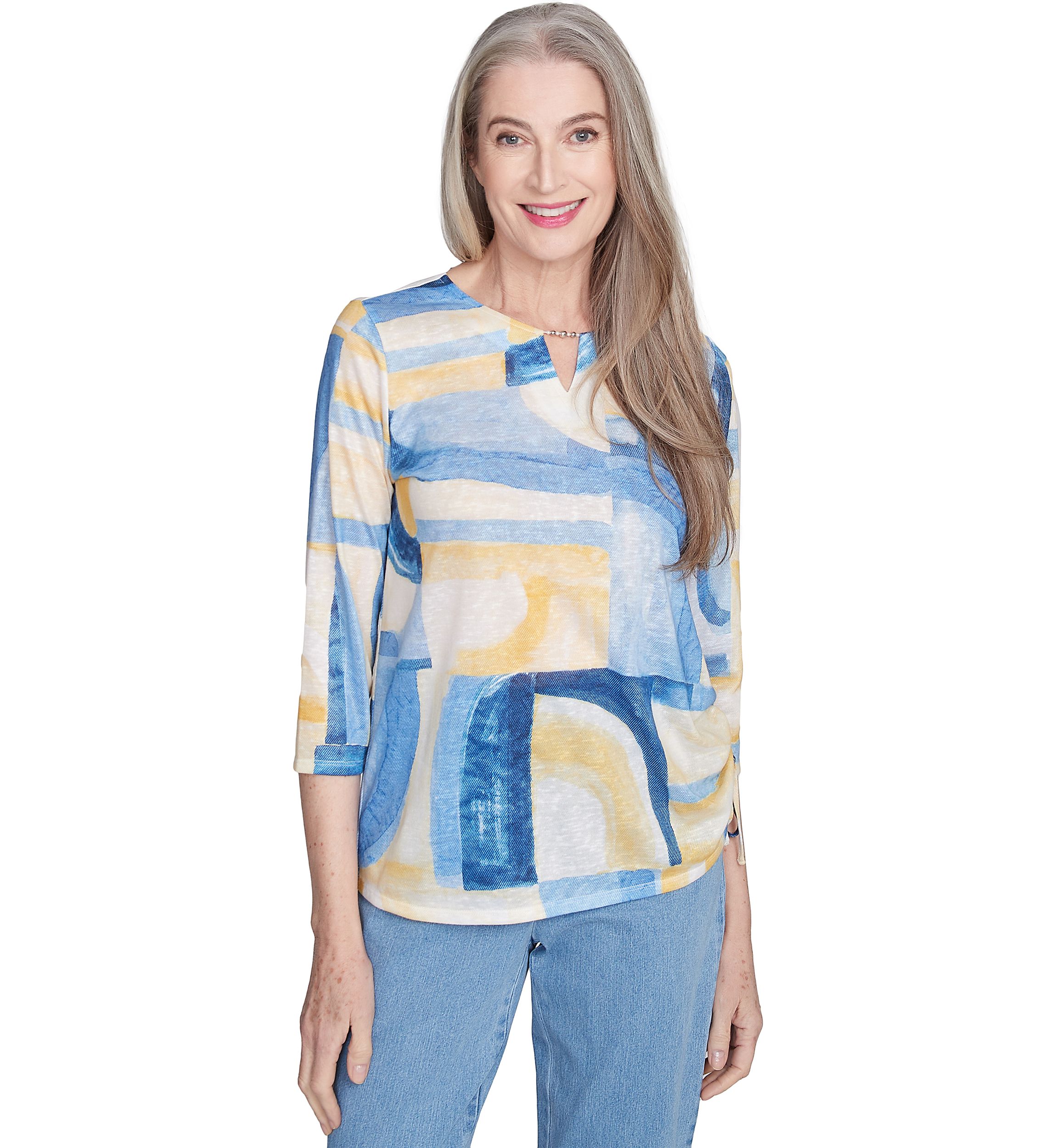 Womens Flower Power Watercolor Patchwork Top 
