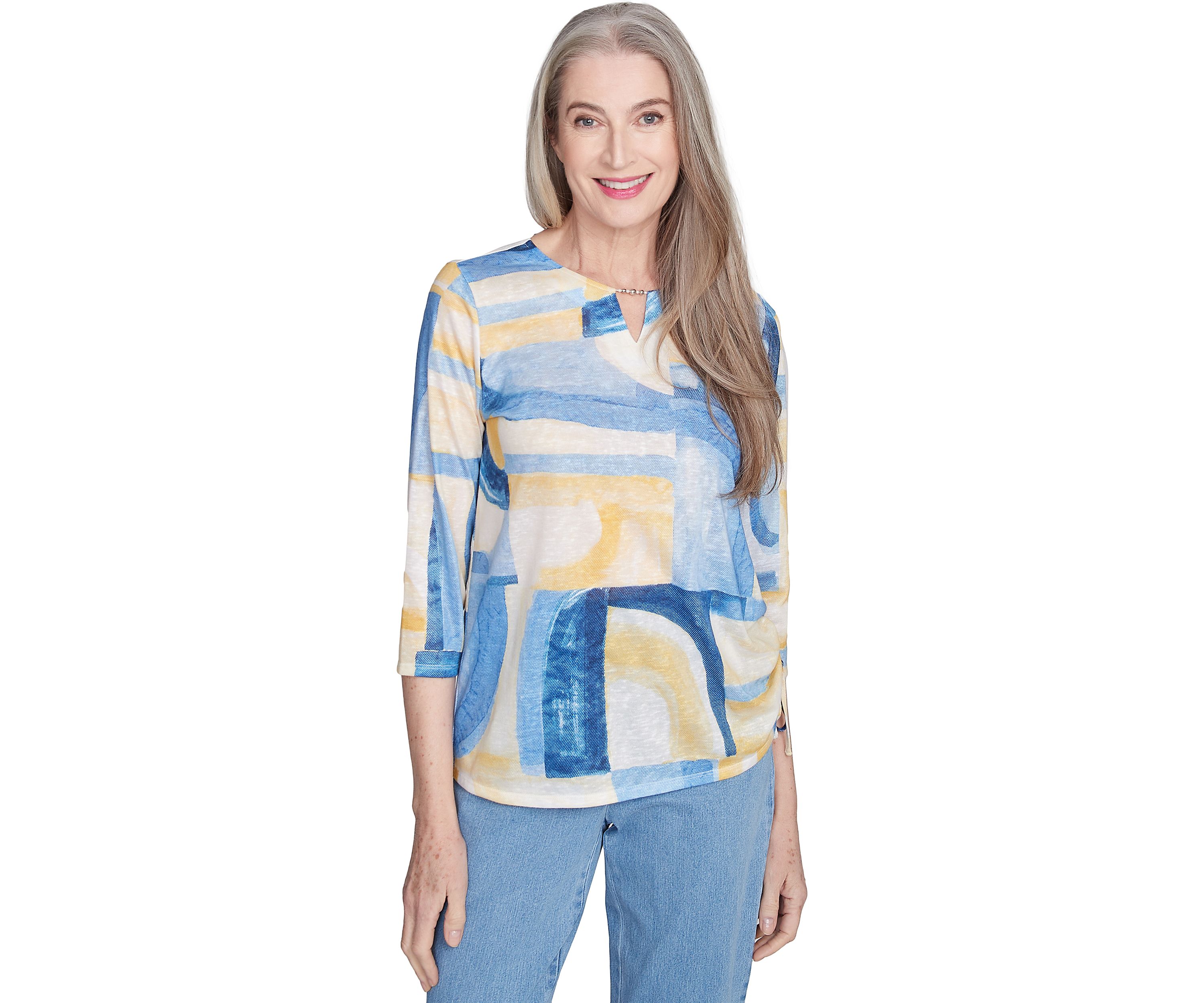 Womens Flower Power Watercolor Patchwork Top 