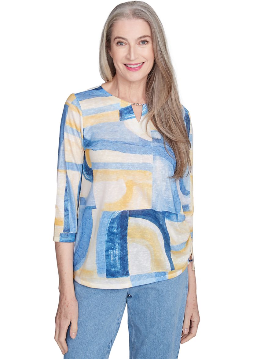 Womens Flower Power Watercolor Patchwork Top 