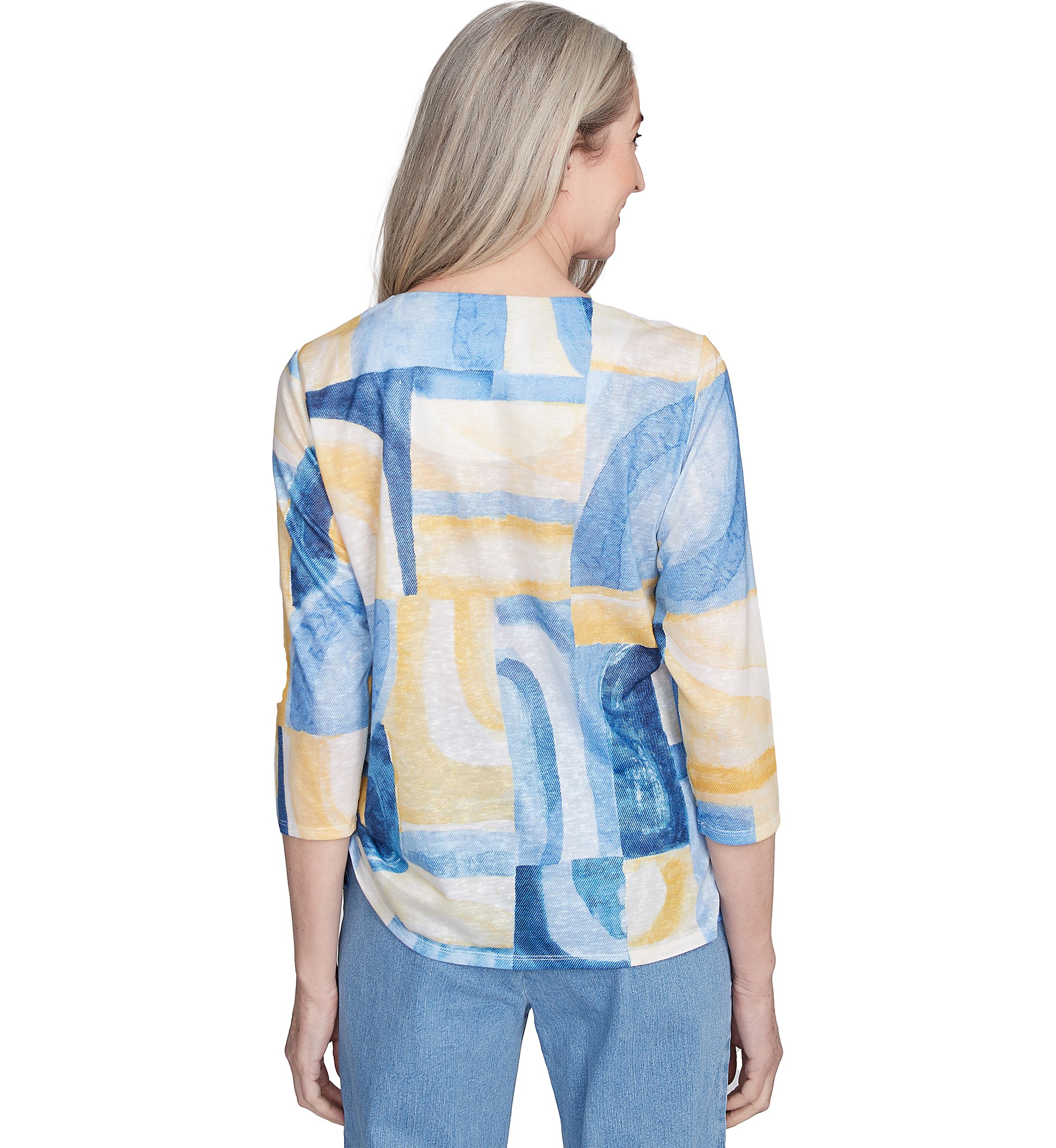 Womens Flower Power Watercolor Patchwork Top 