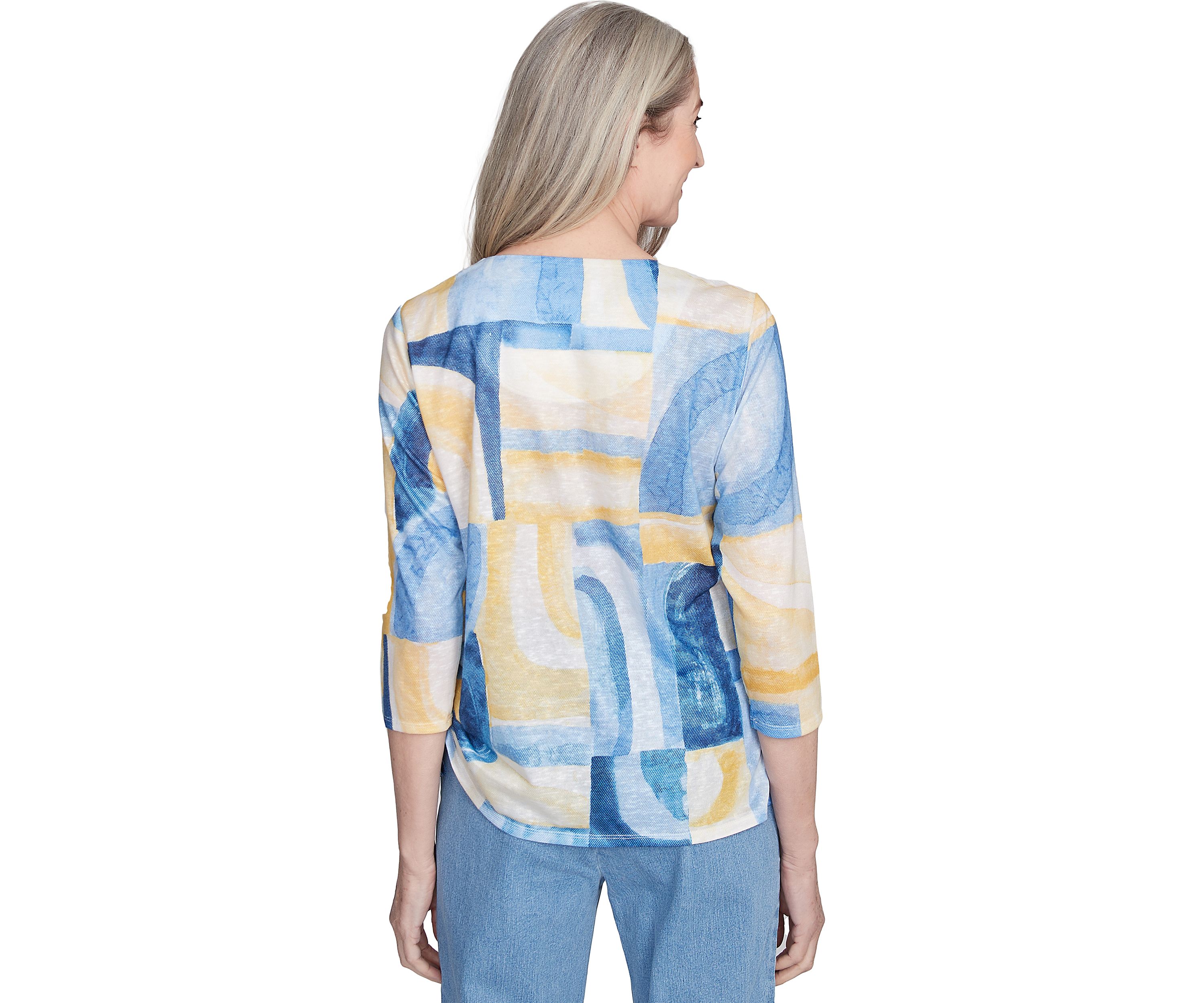 Womens Flower Power Watercolor Patchwork Top 