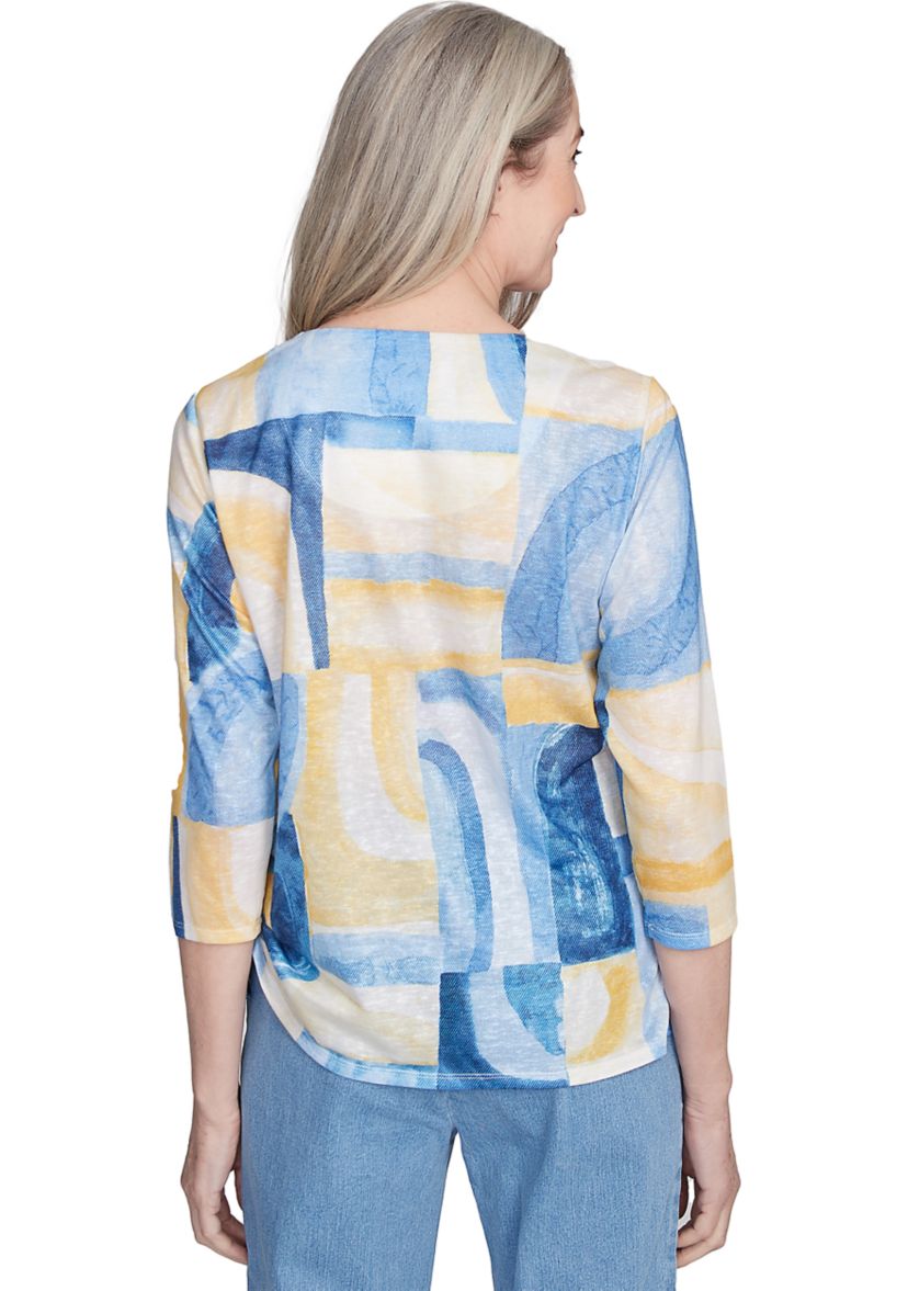 Womens Flower Power Watercolor Patchwork Top 