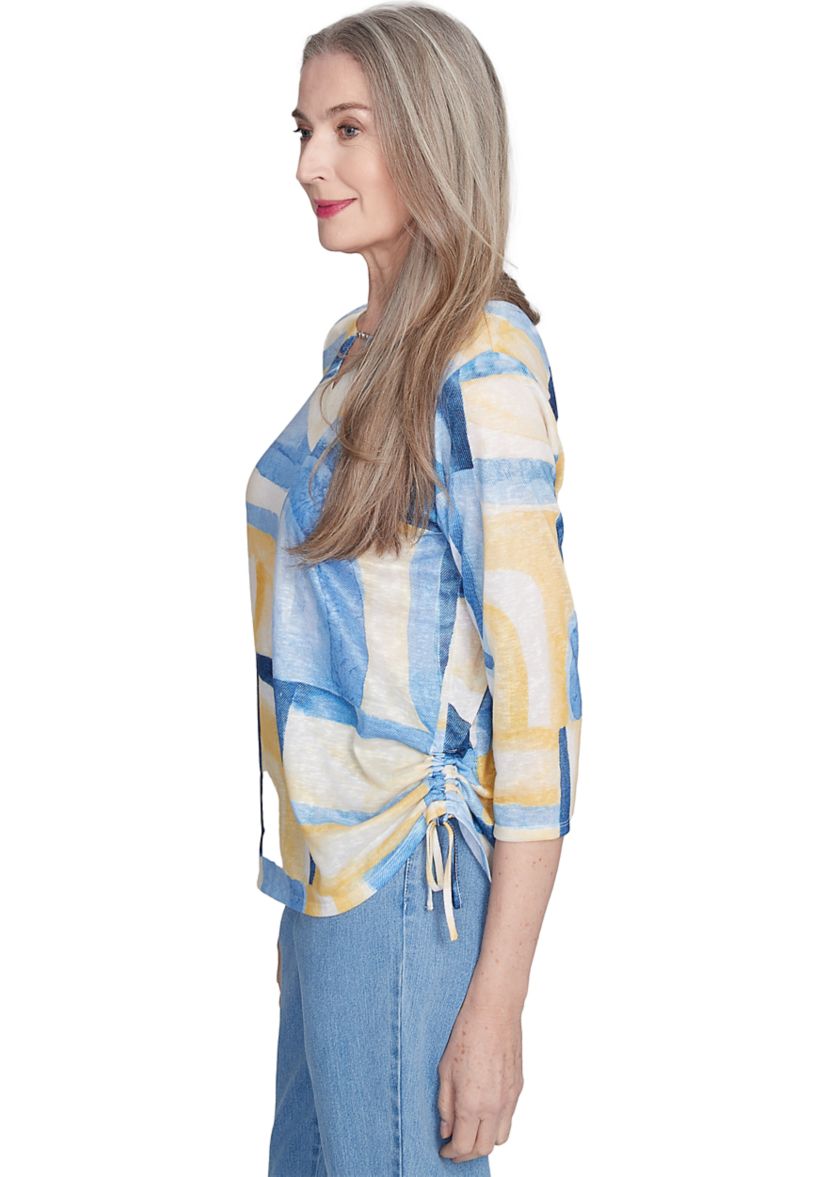 Womens Flower Power Watercolor Patchwork Top 