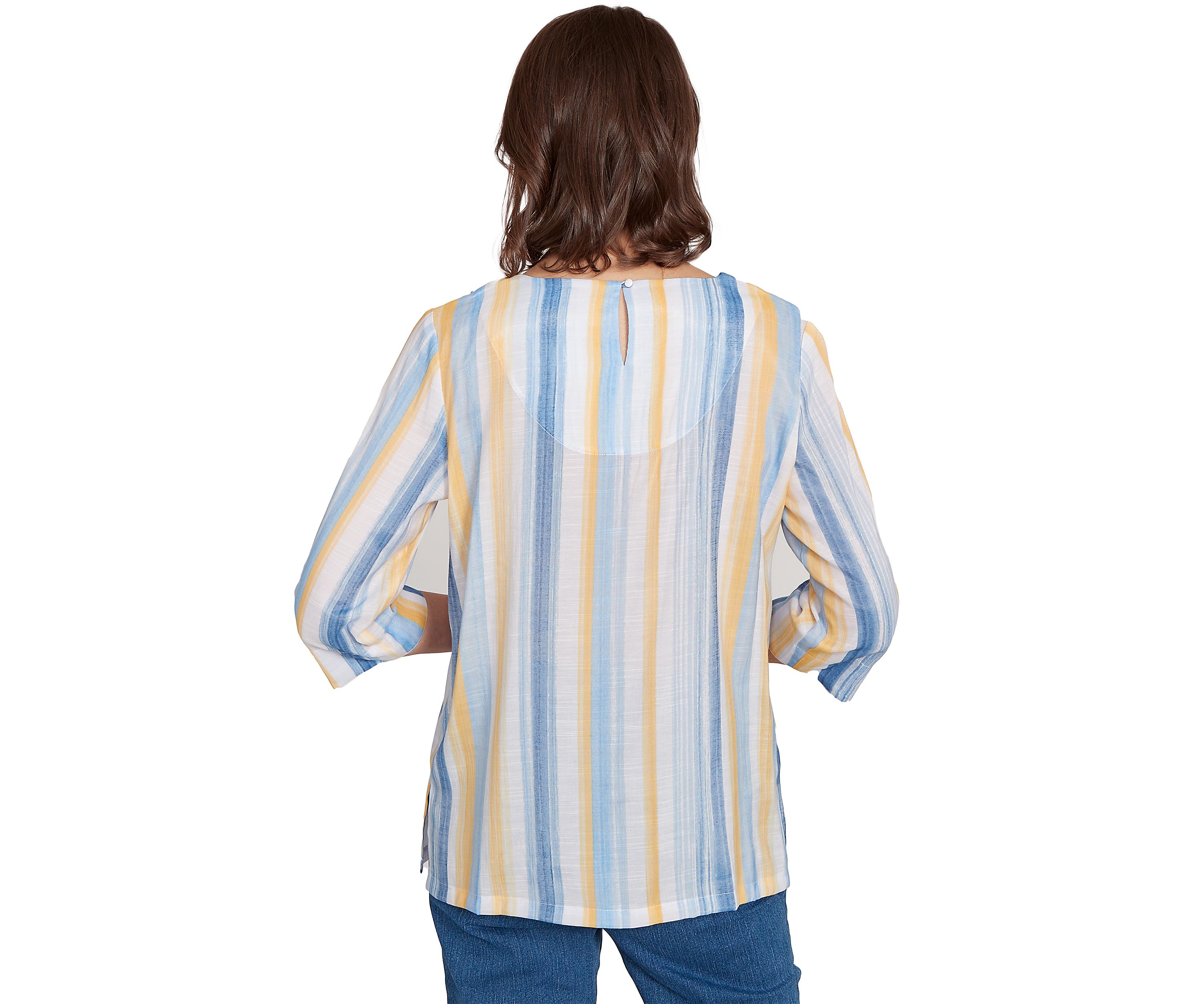 Petite Flower Power Stripe Shirt with Lace Neck