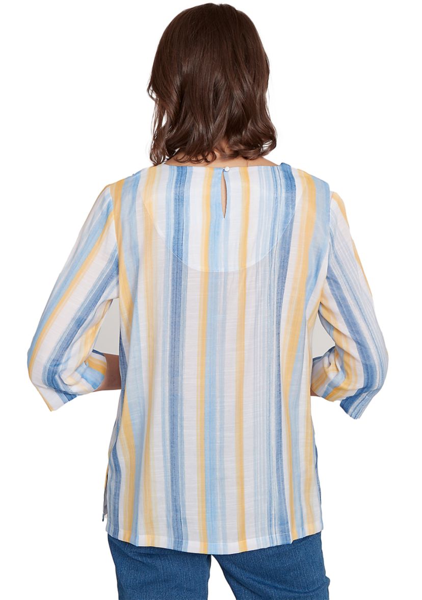 Petite Flower Power Stripe Shirt with Lace Neck
