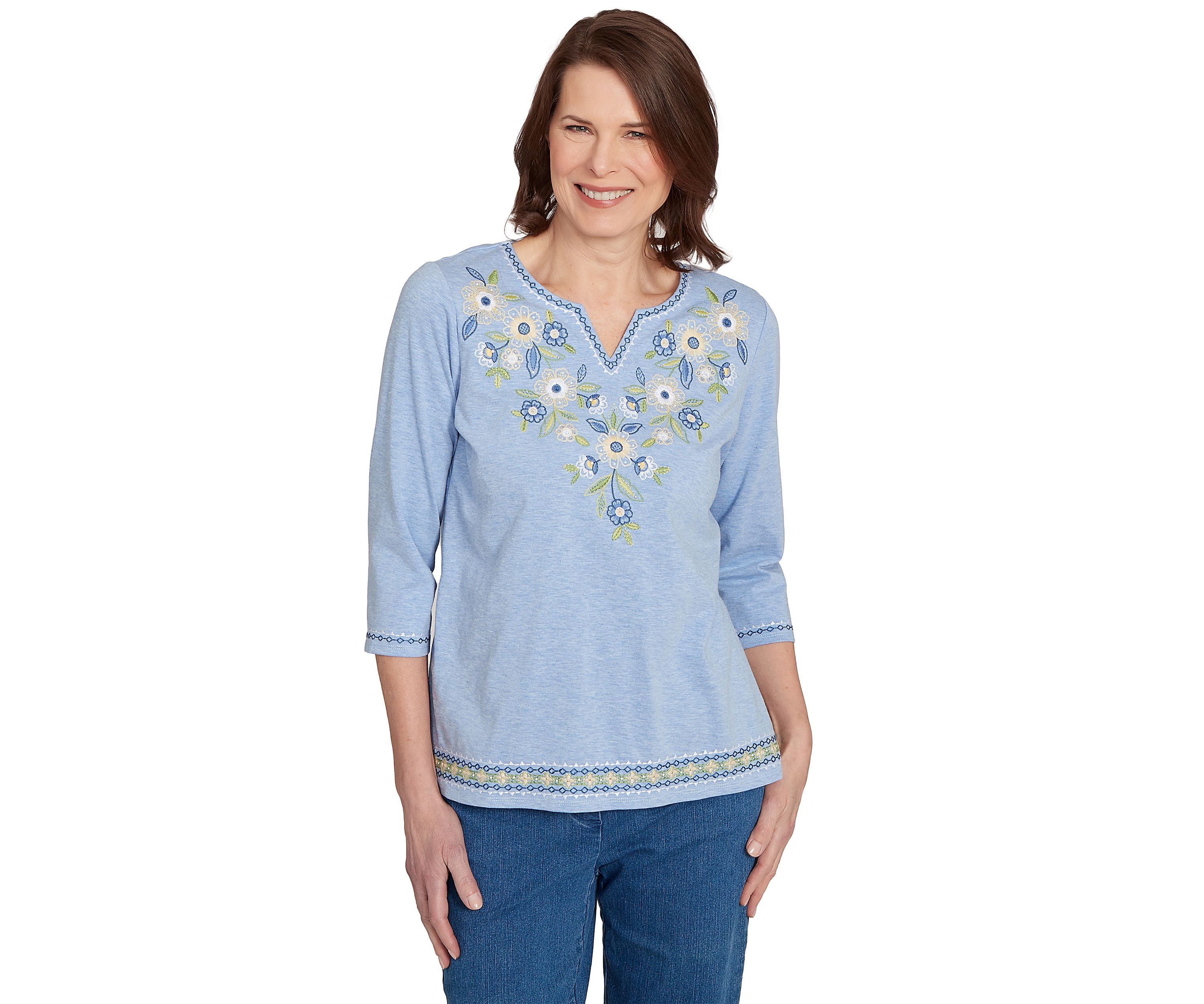 Petite Flower Power Embroidered Daisy Yoke Top