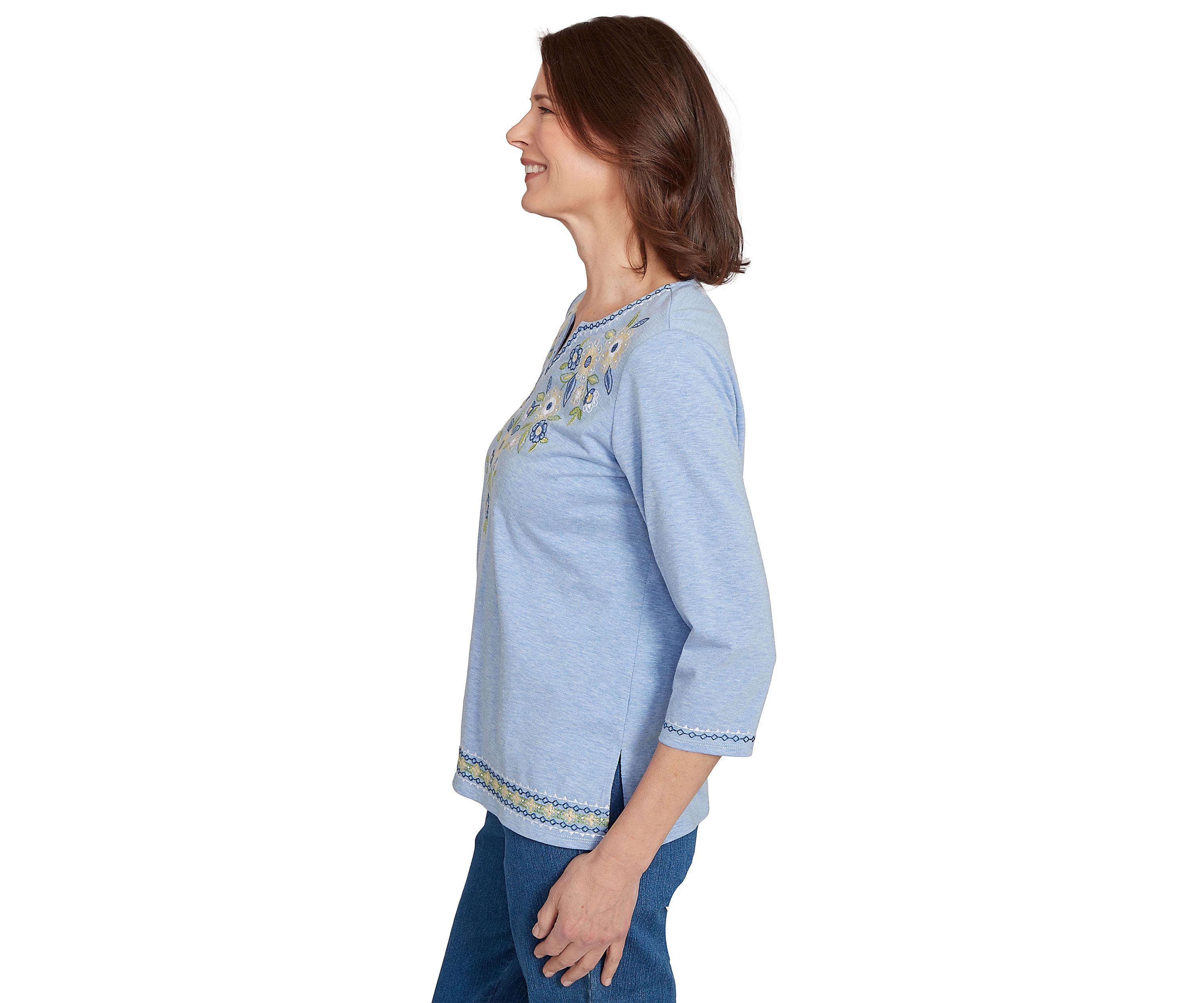 Petite Flower Power Embroidered Daisy Yoke Top