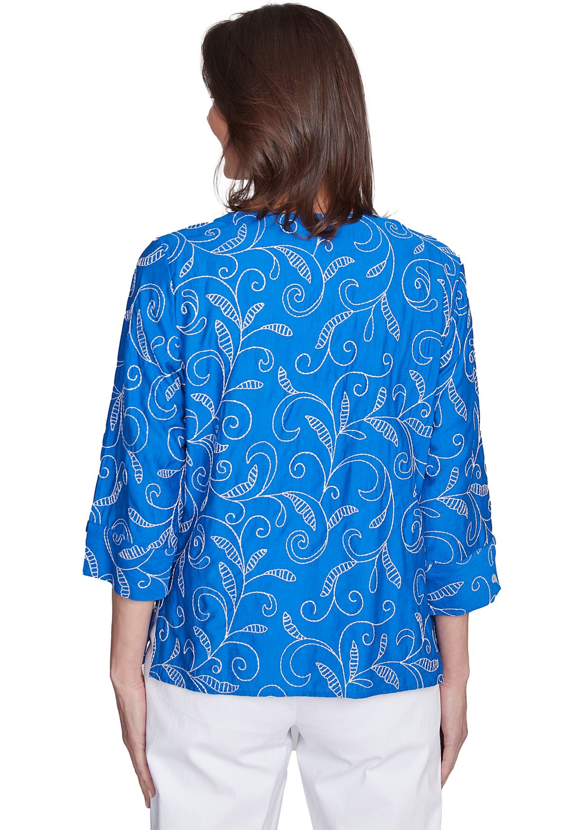 Womens Parrot Cay Scroll Embroidery Top