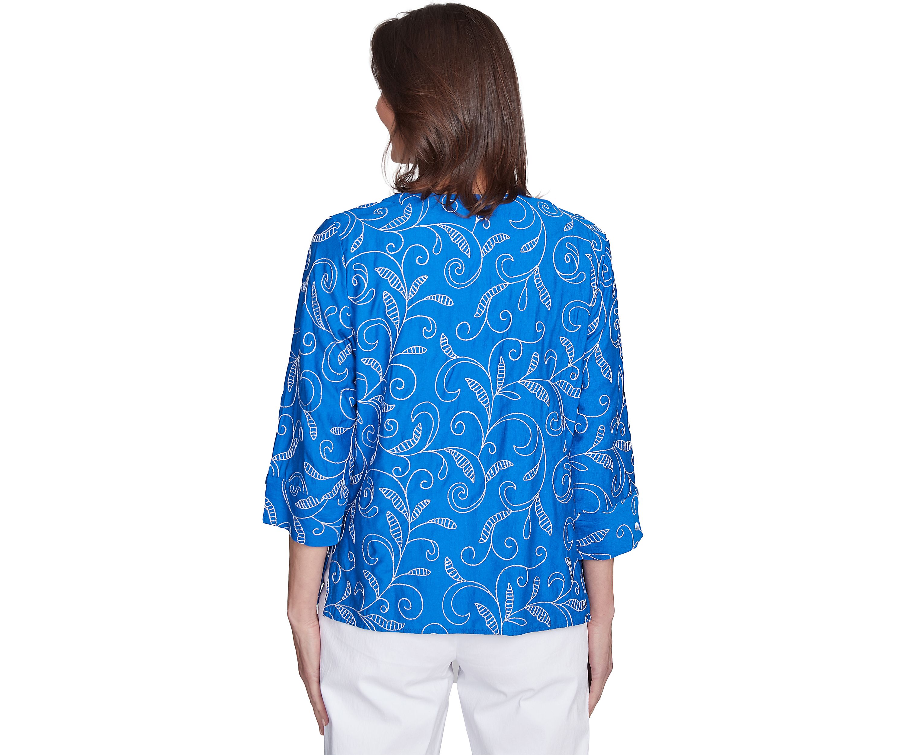 Womens Parrot Cay Scroll Embroidery Top