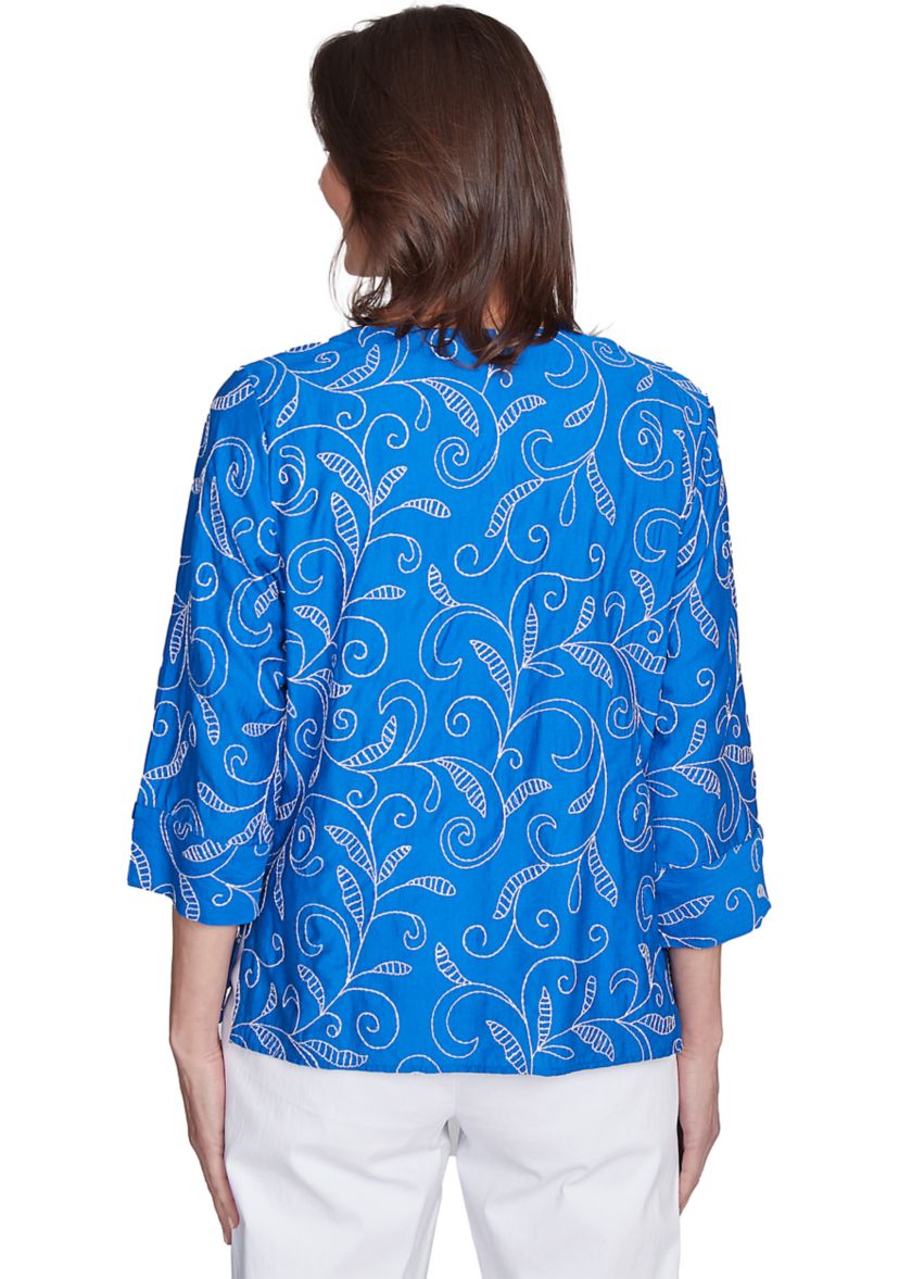 Womens Parrot Cay Scroll Embroidery Top