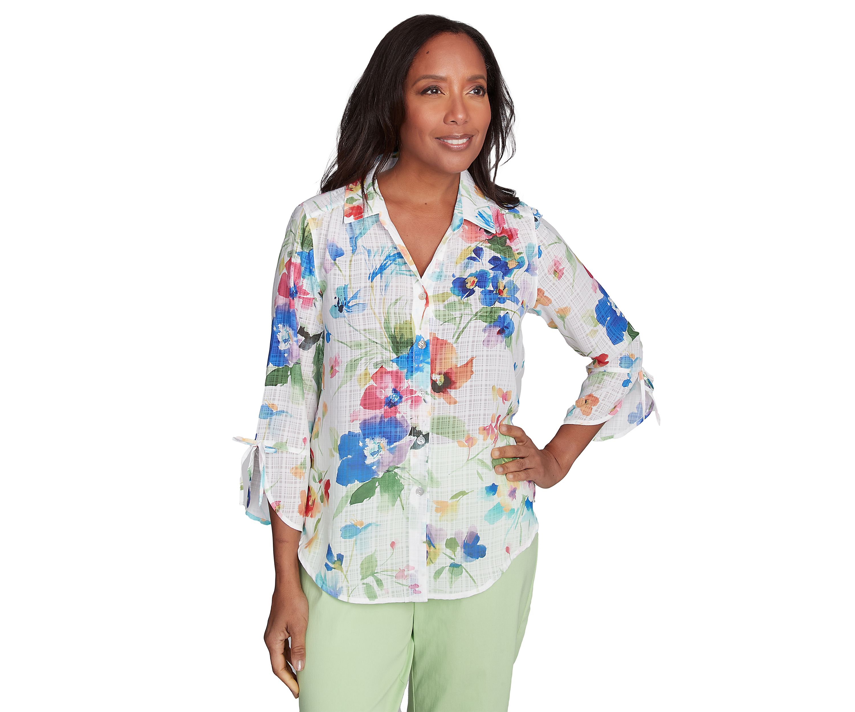 Womens Parrot Cay Abstract Watercolor Floral Top