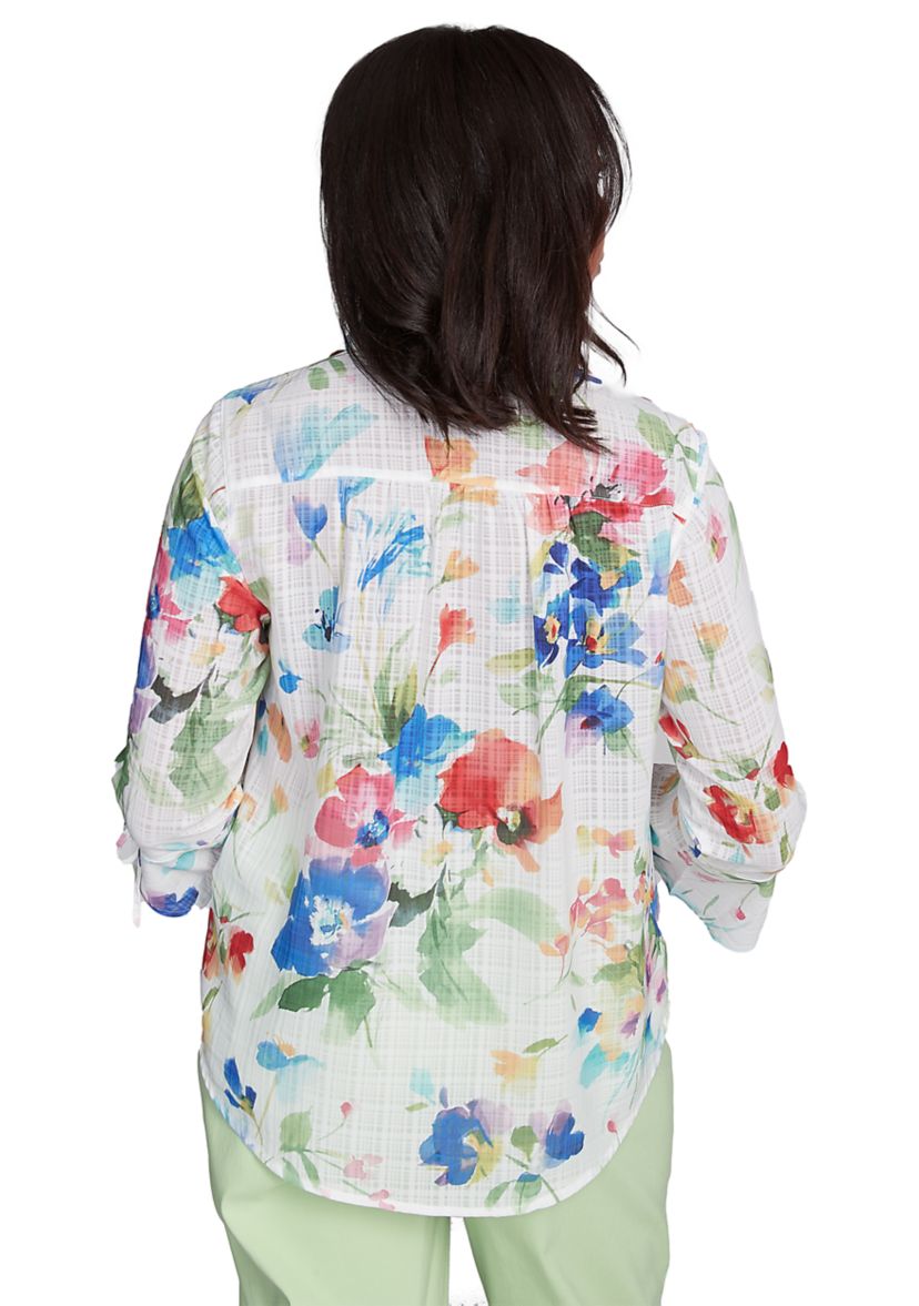 Womens Parrot Cay Abstract Watercolor Floral Top