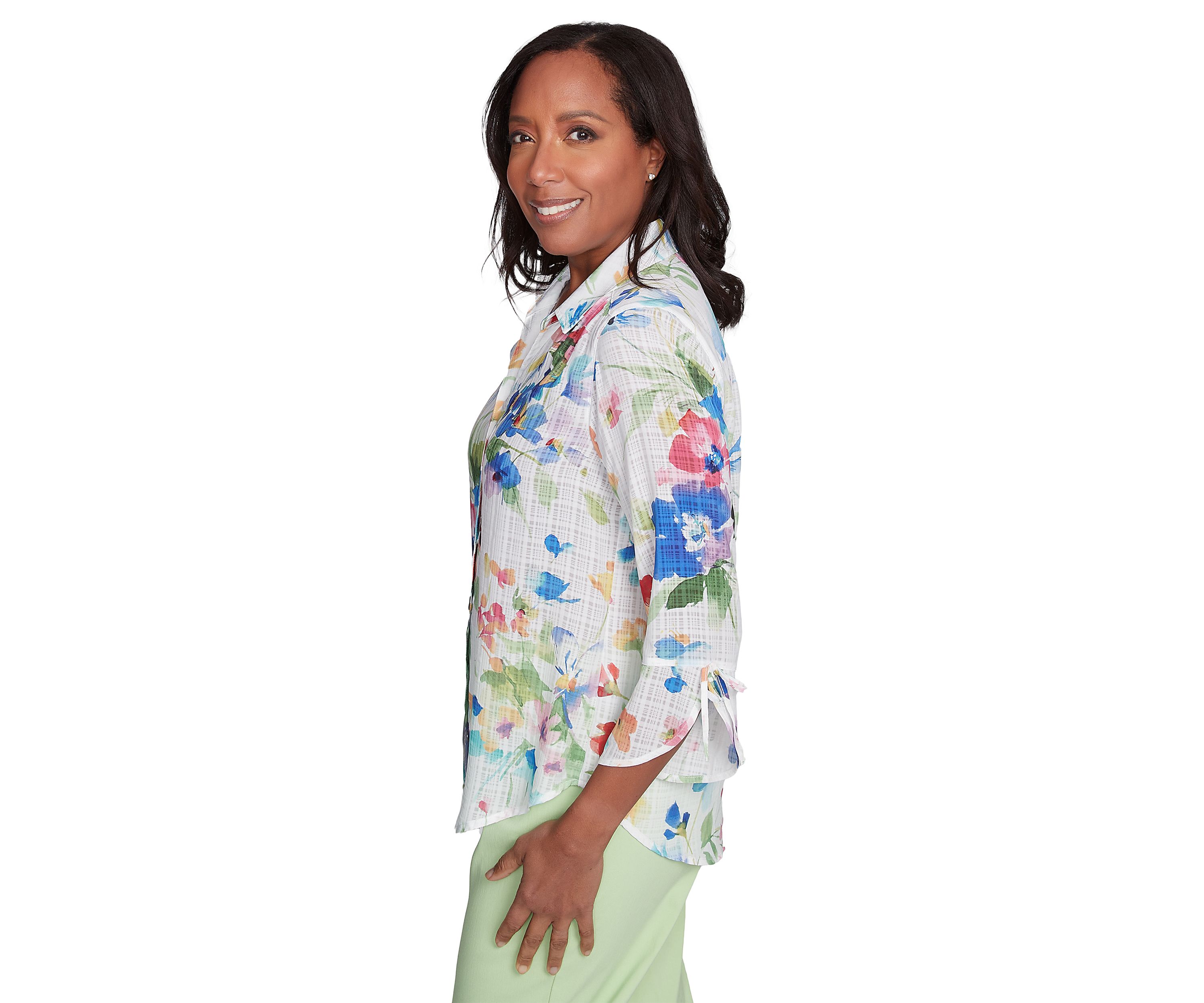 Womens Parrot Cay Abstract Watercolor Floral Top