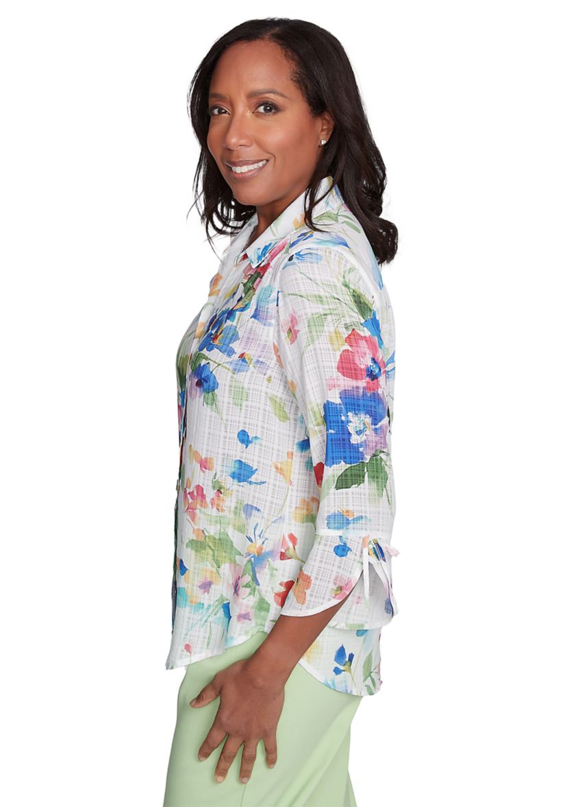 Womens Parrot Cay Abstract Watercolor Floral Top