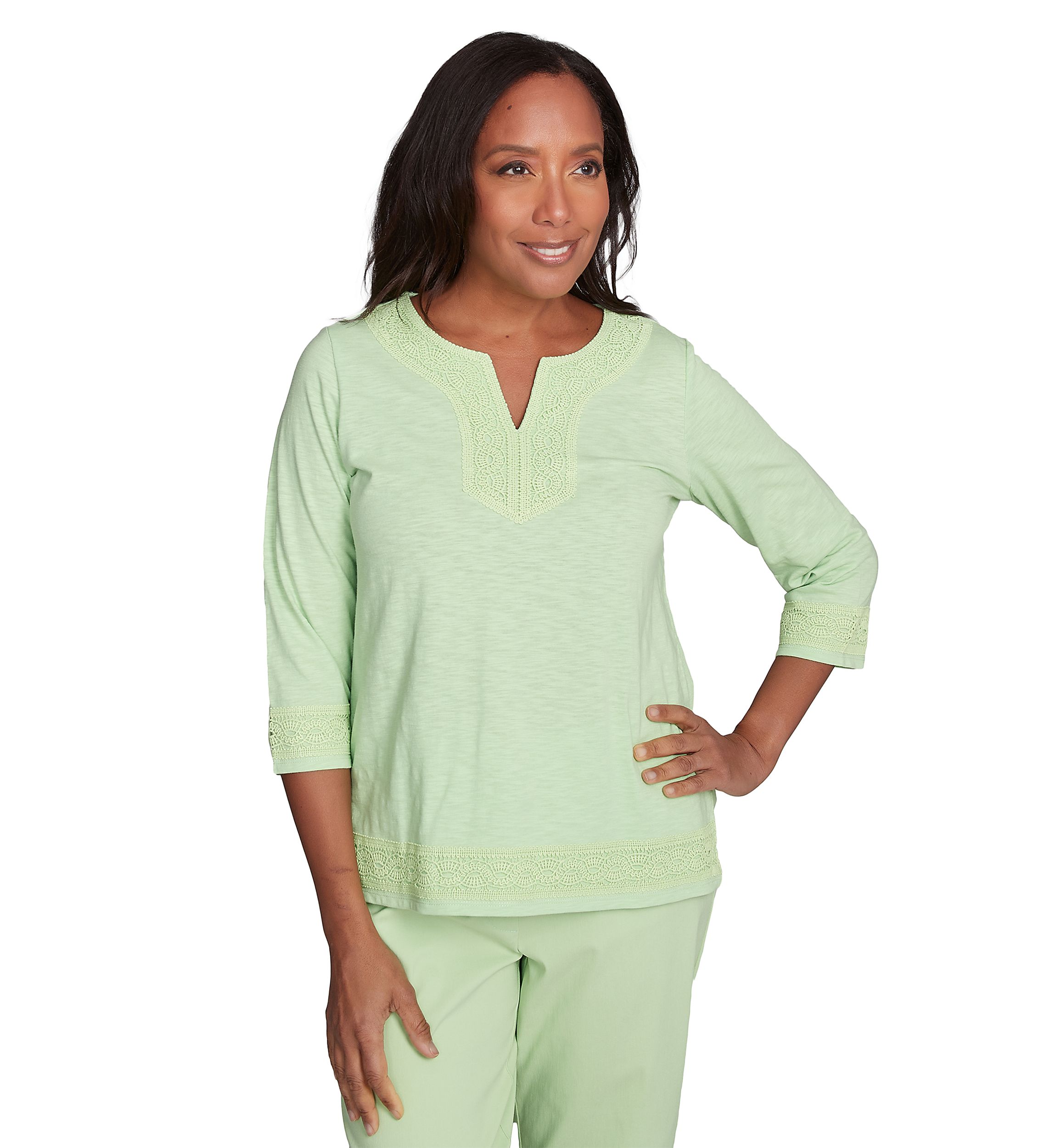 Womens Parrot Cay Solid Top with Lace Trim