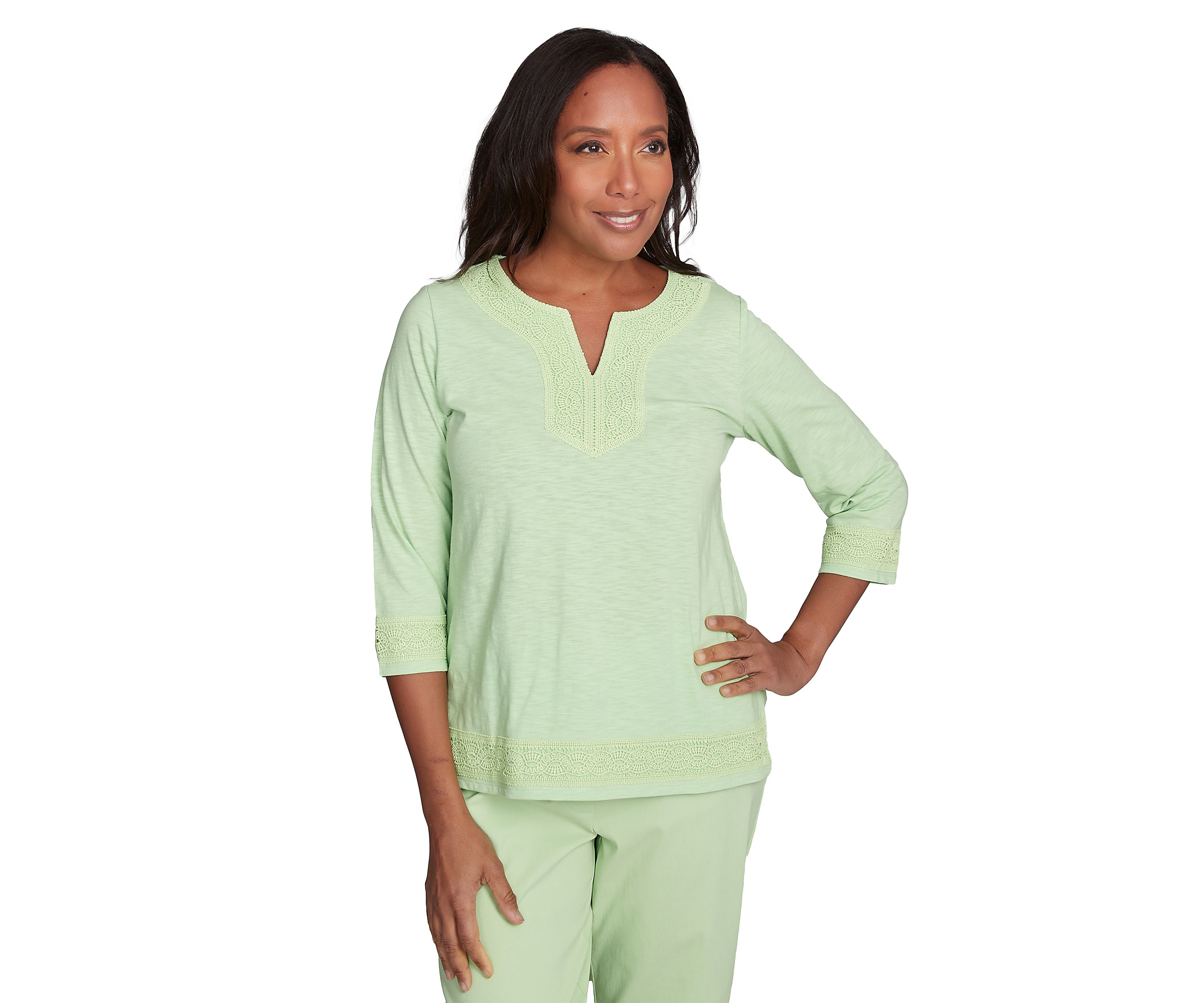 Womens Parrot Cay Solid Top with Lace Trim
