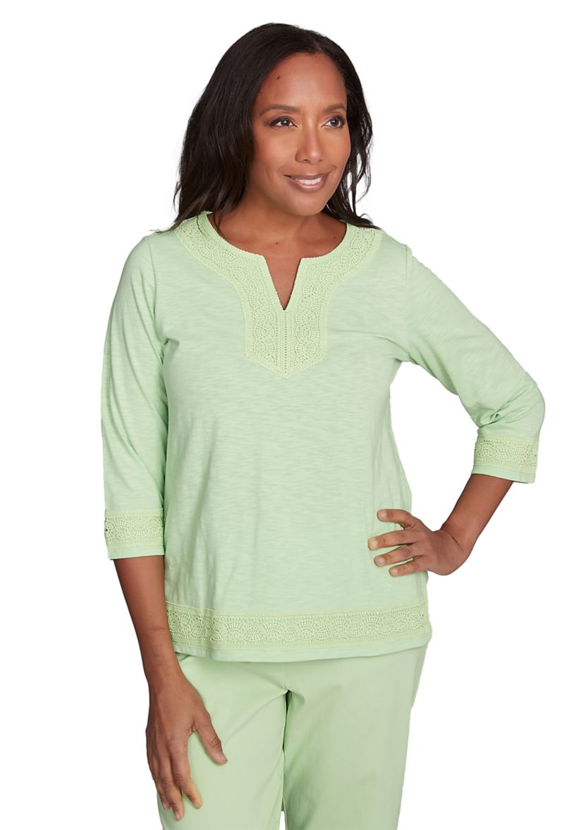 Womens Parrot Cay Solid Top with Lace Trim