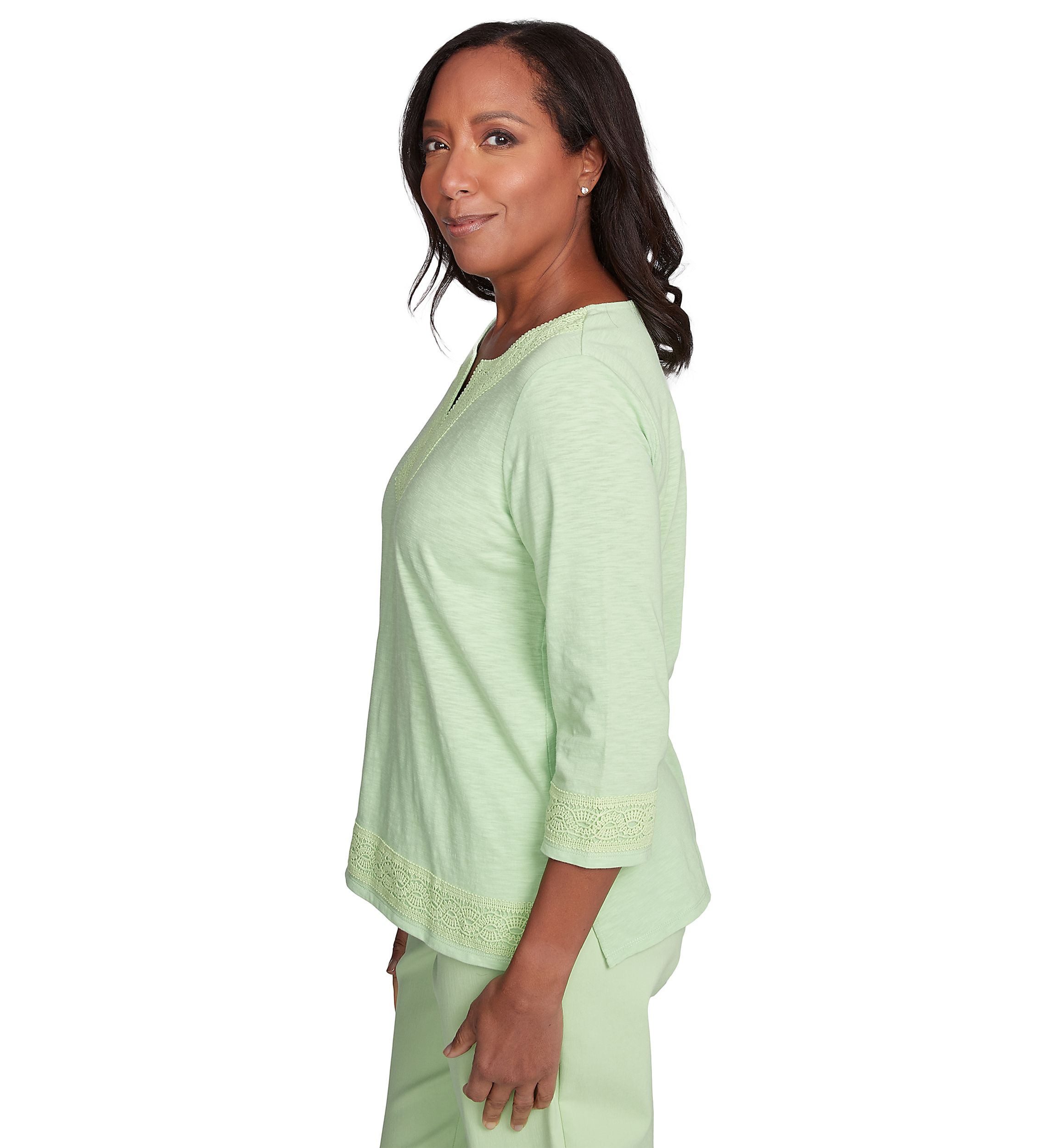 Womens Parrot Cay Solid Top with Lace Trim