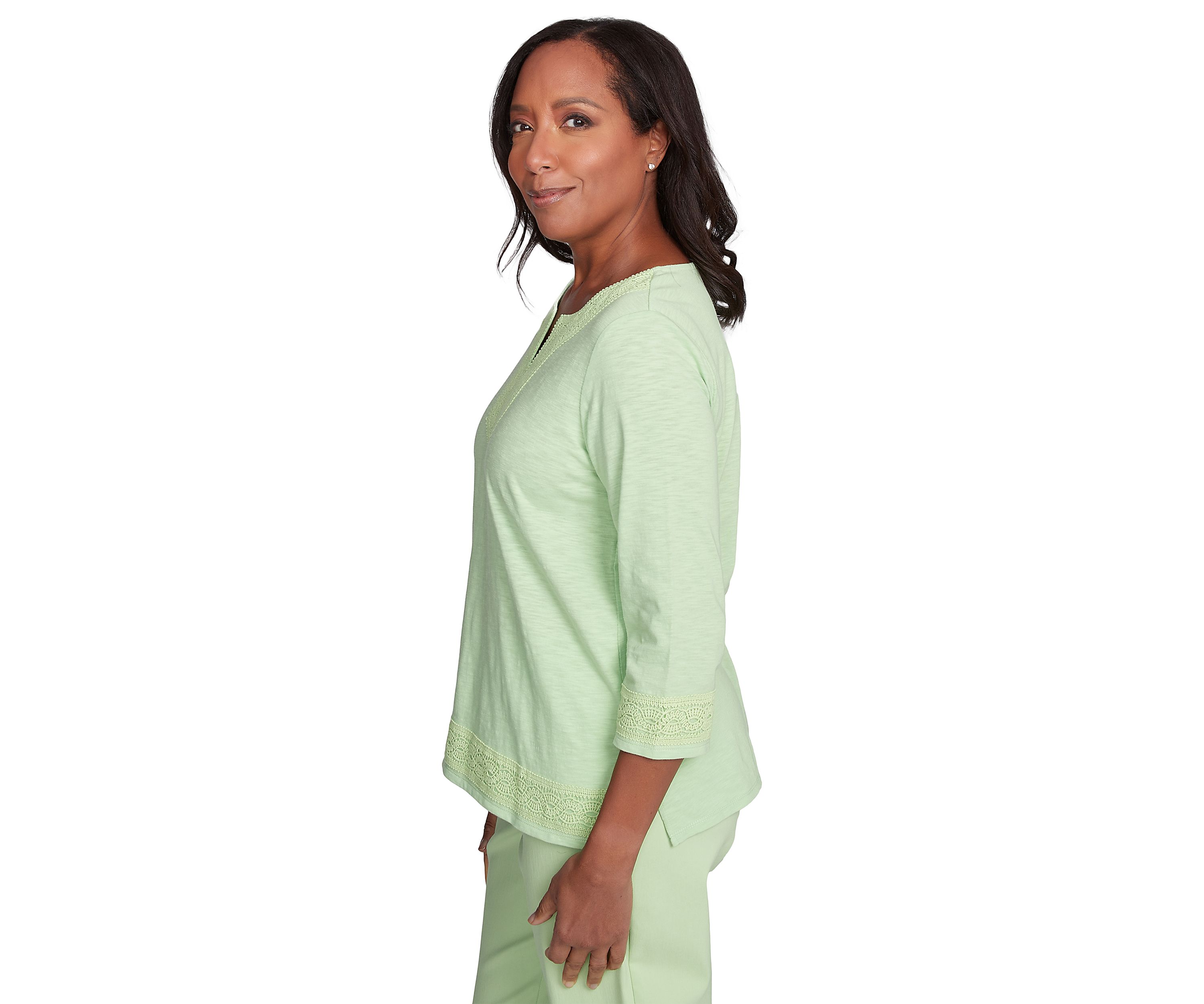 Womens Parrot Cay Solid Top with Lace Trim