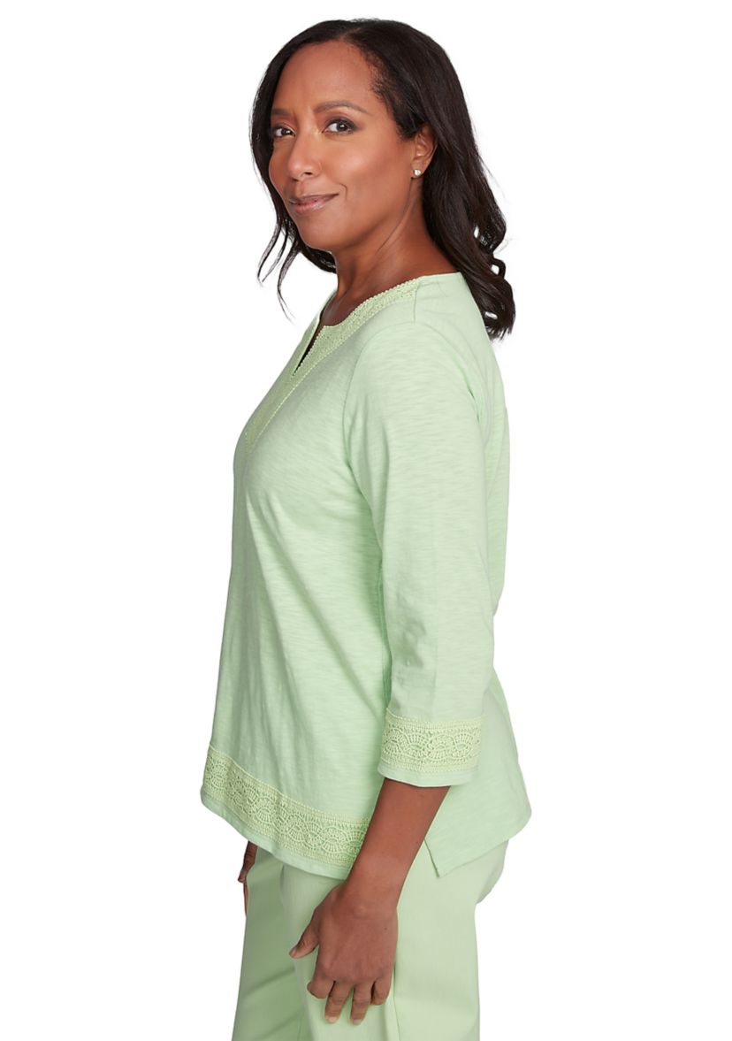 Womens Parrot Cay Solid Top with Lace Trim