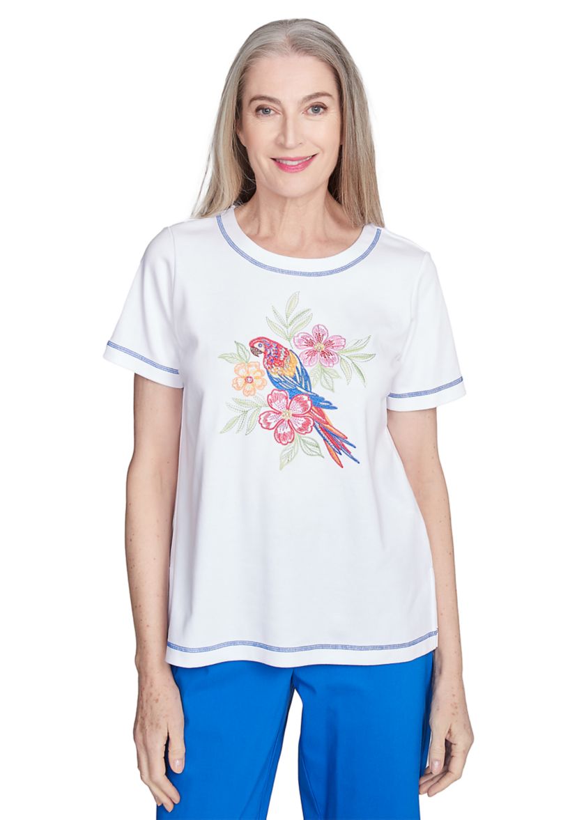 Womens Parrot Cay Appliqué Bird Center Top