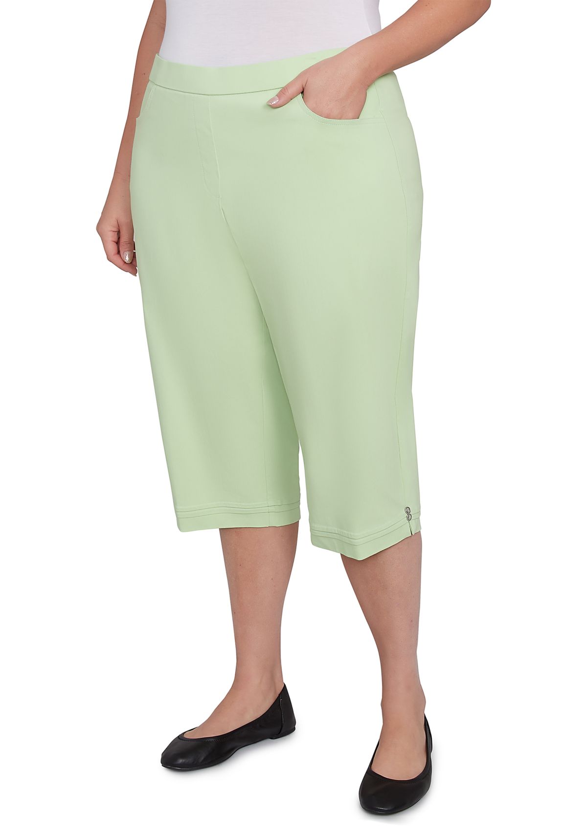 Plus Size Parrot Cay Novelty Cuff Capri Pants with Tummy Control