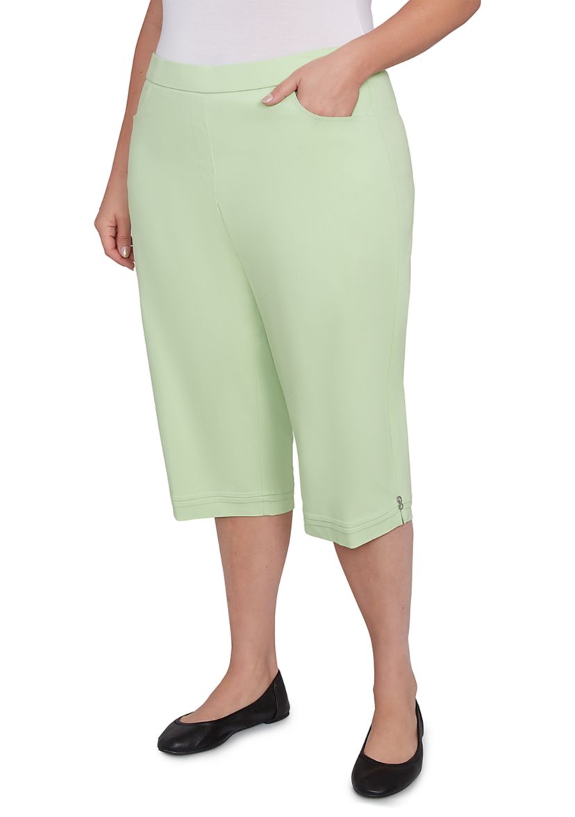 Plus Size Parrot Cay Novelty Cuff Capri Pants with Tummy Control
