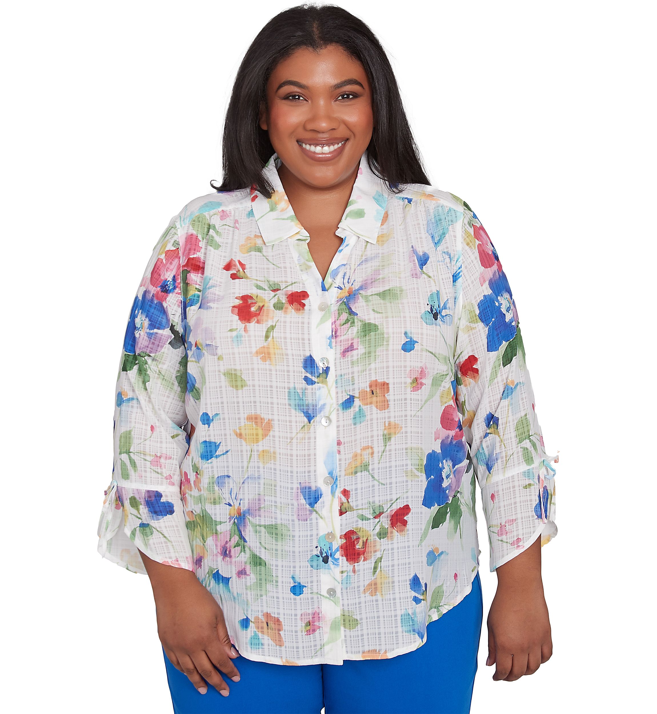 Plus Size Parrot Cay Abstract Watercolor Floral Top