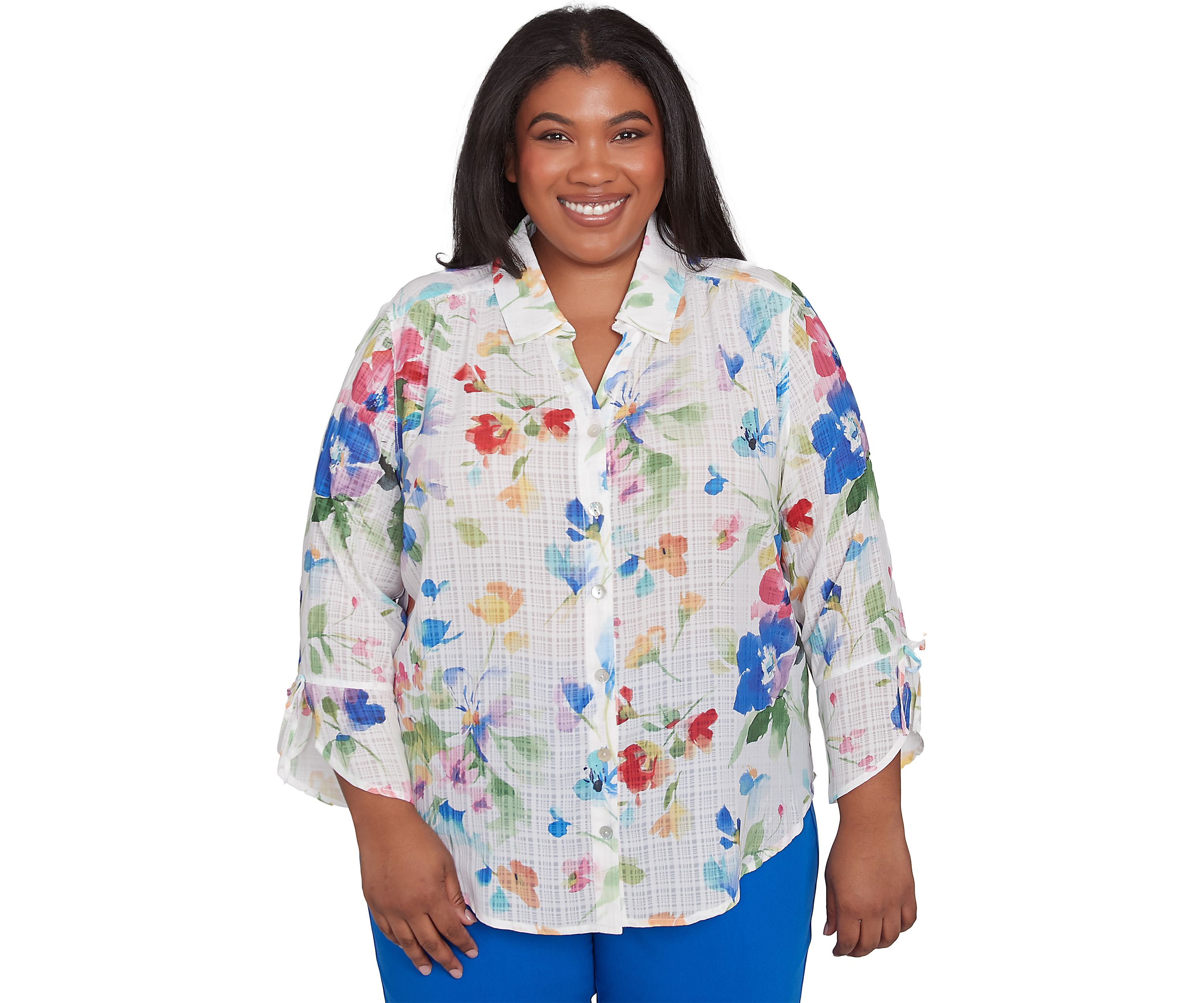 Plus Size Parrot Cay Abstract Watercolor Floral Top