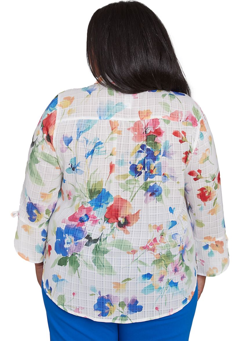 Plus Size Parrot Cay Abstract Watercolor Floral Top