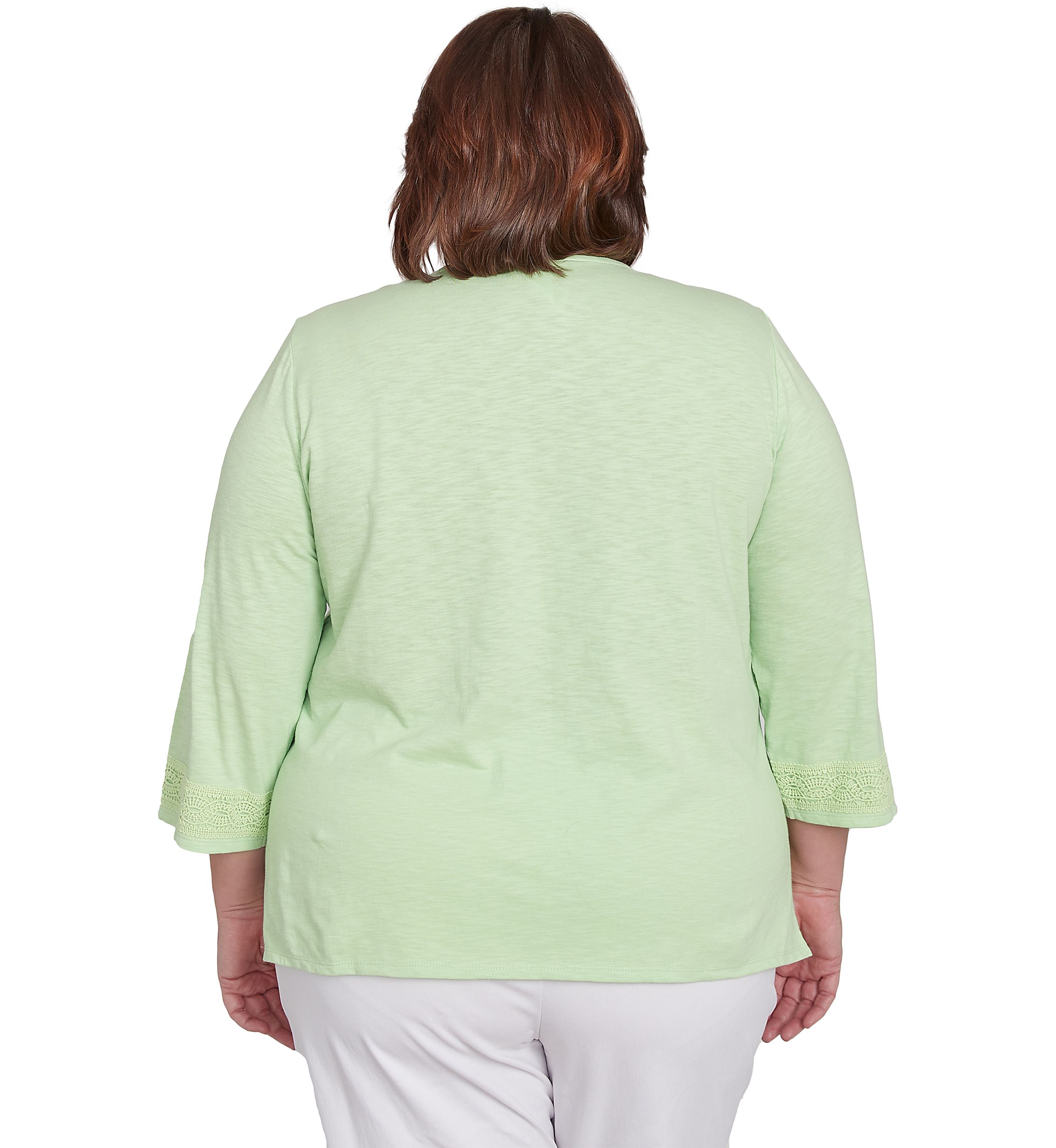 Plus Size Parrot Cay Solid Top with Lace Trim