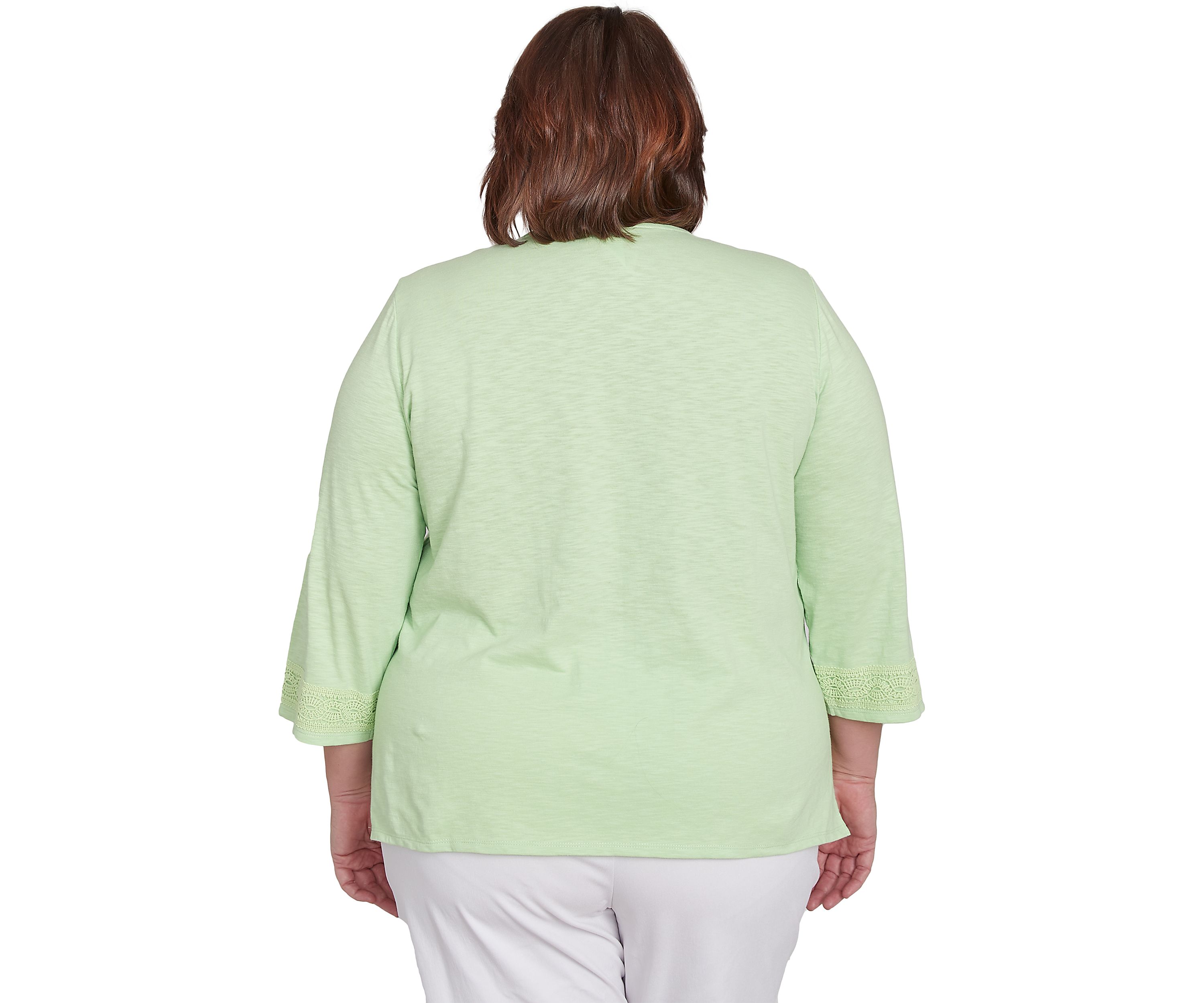 Plus Size Parrot Cay Solid Top with Lace Trim