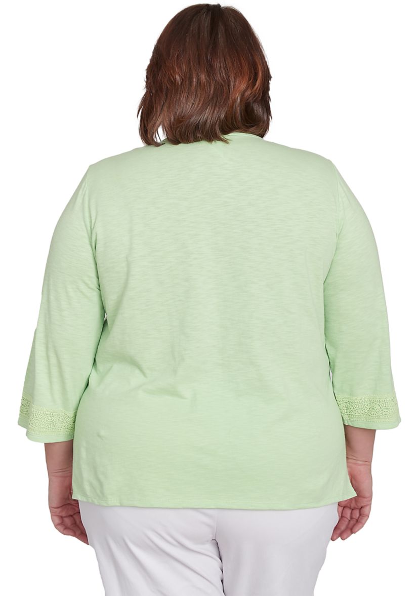 Plus Size Parrot Cay Solid Top with Lace Trim