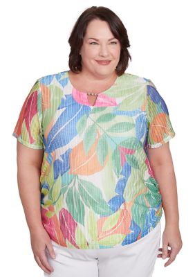 Alfred Dunner Women's Plus Size Parrot Cay Tropical Texture Top, 3X