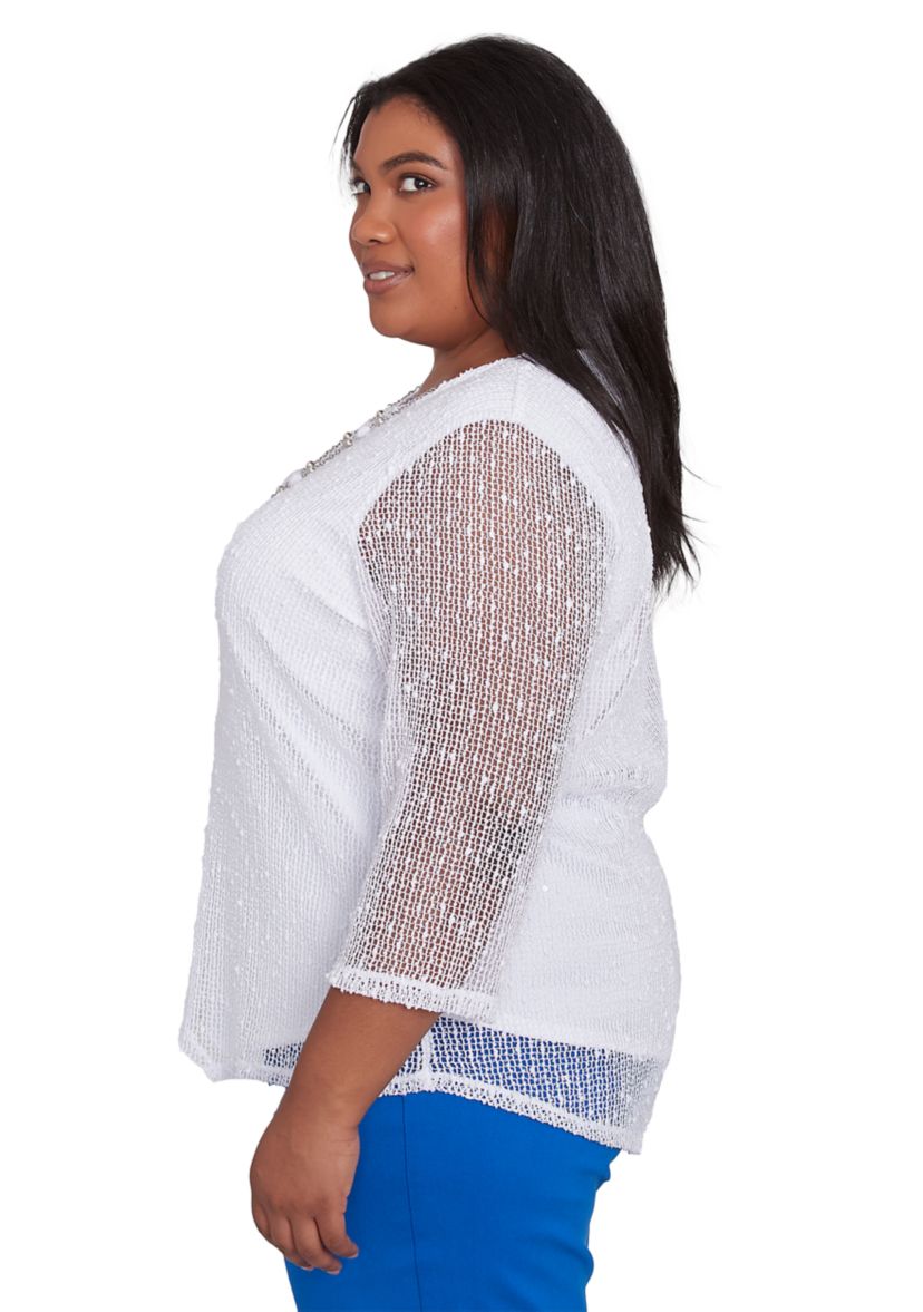 Plus Size Parrot Cay Popcorn Mesh Top
