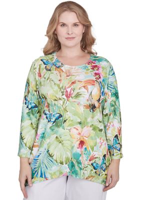 Alfred Dunner Women's Plus Size Parrot Cay Tropical Toucan Top, 3X