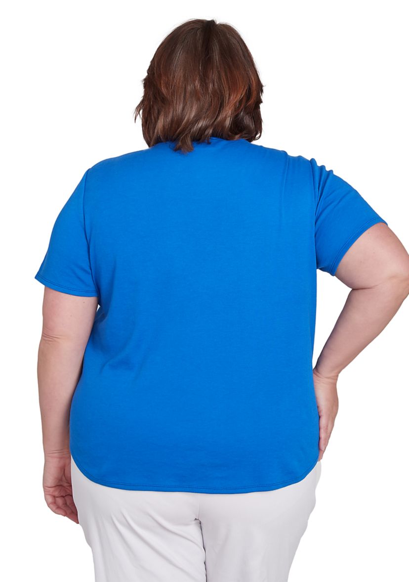Plus Size Parrot Cay Floral Embroidery Top
