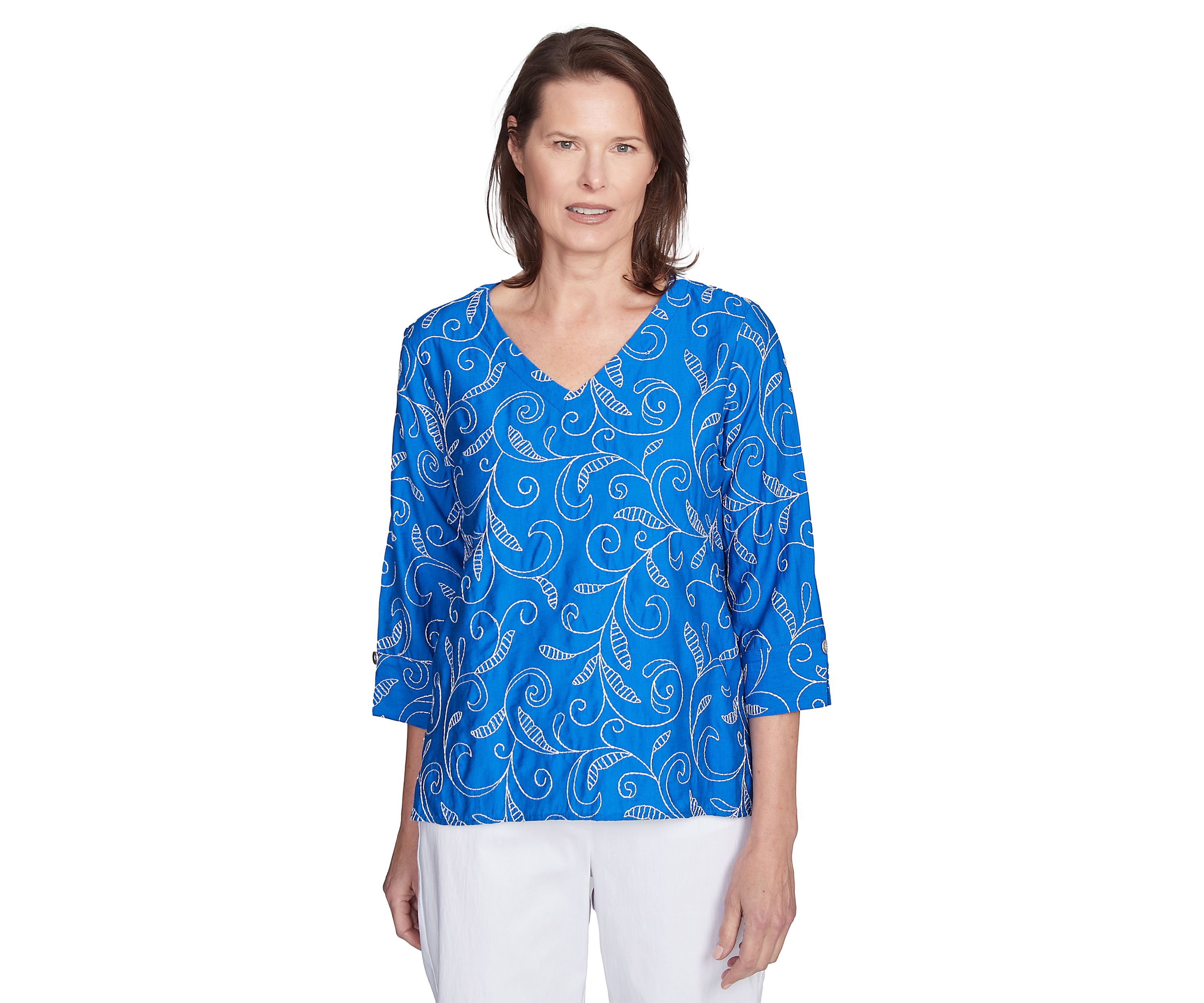 Petite Parrot Cay Scroll Embroidery Top