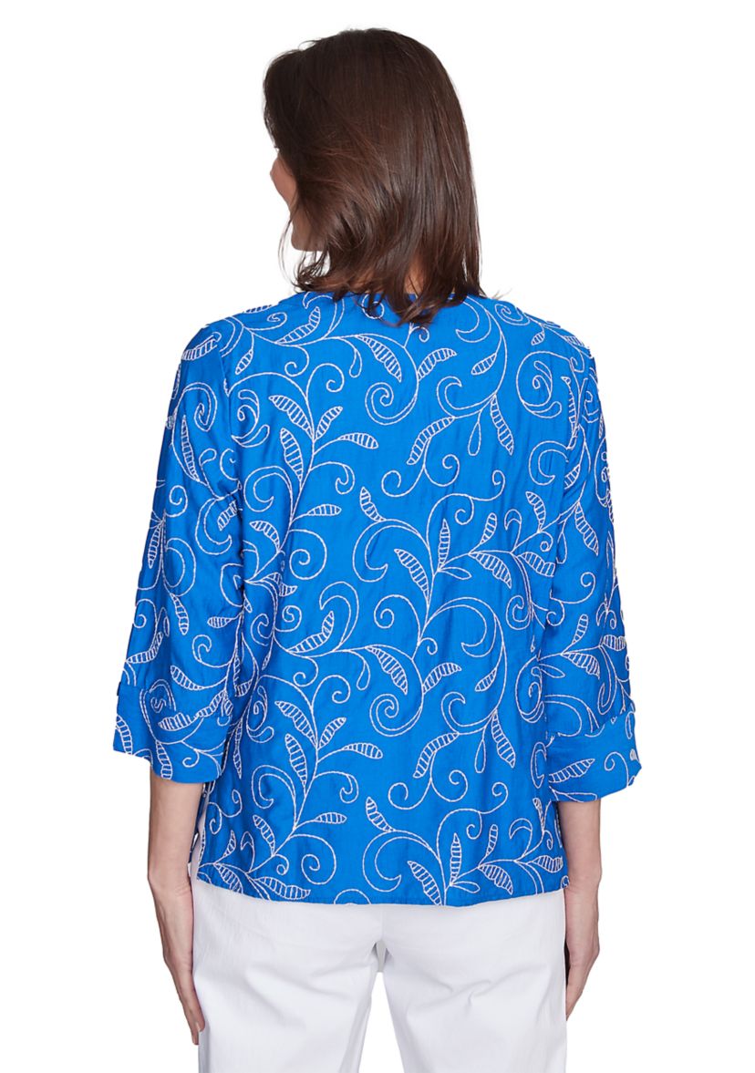 Petite Parrot Cay Scroll Embroidery Top