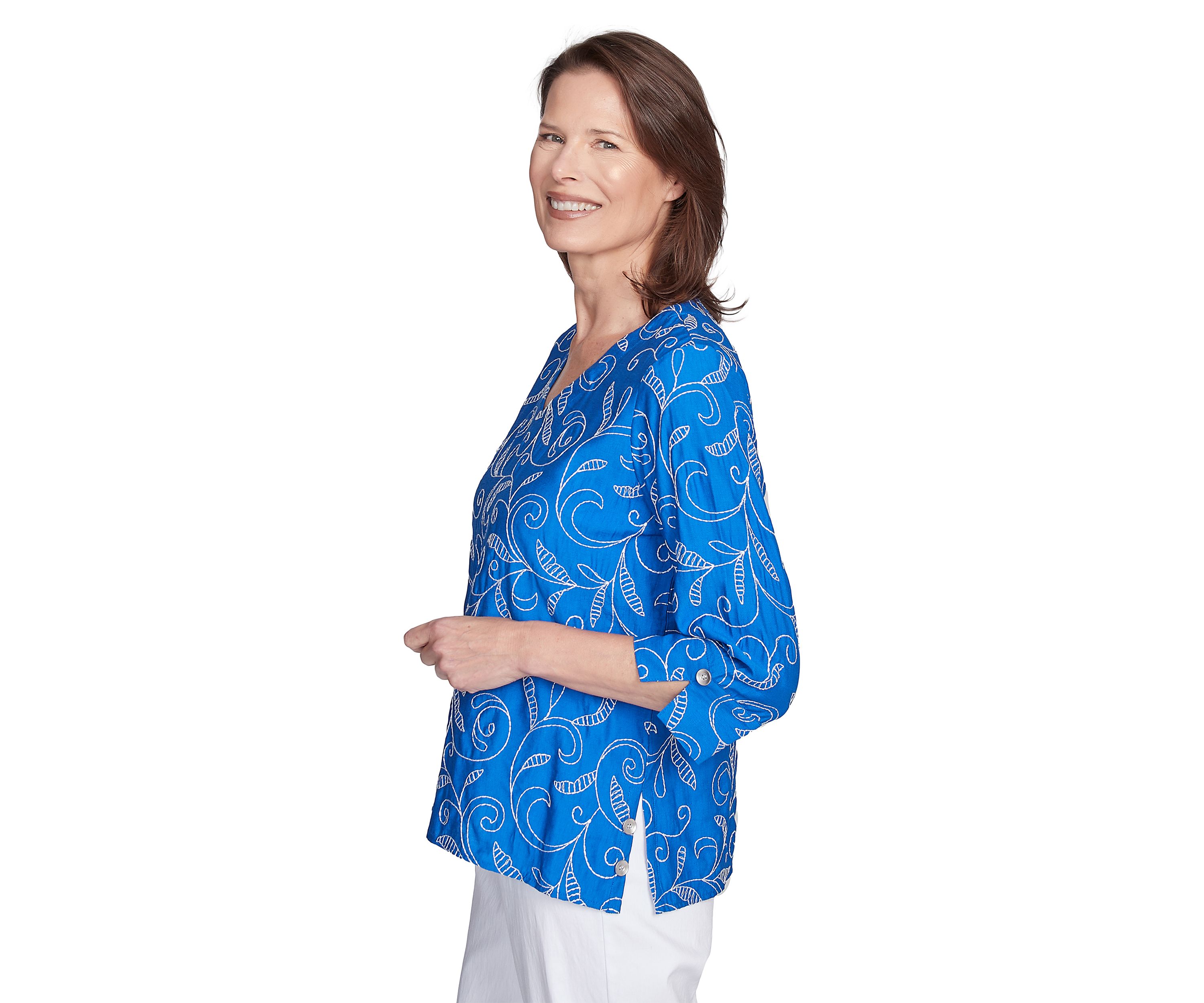 Petite Parrot Cay Scroll Embroidery Top