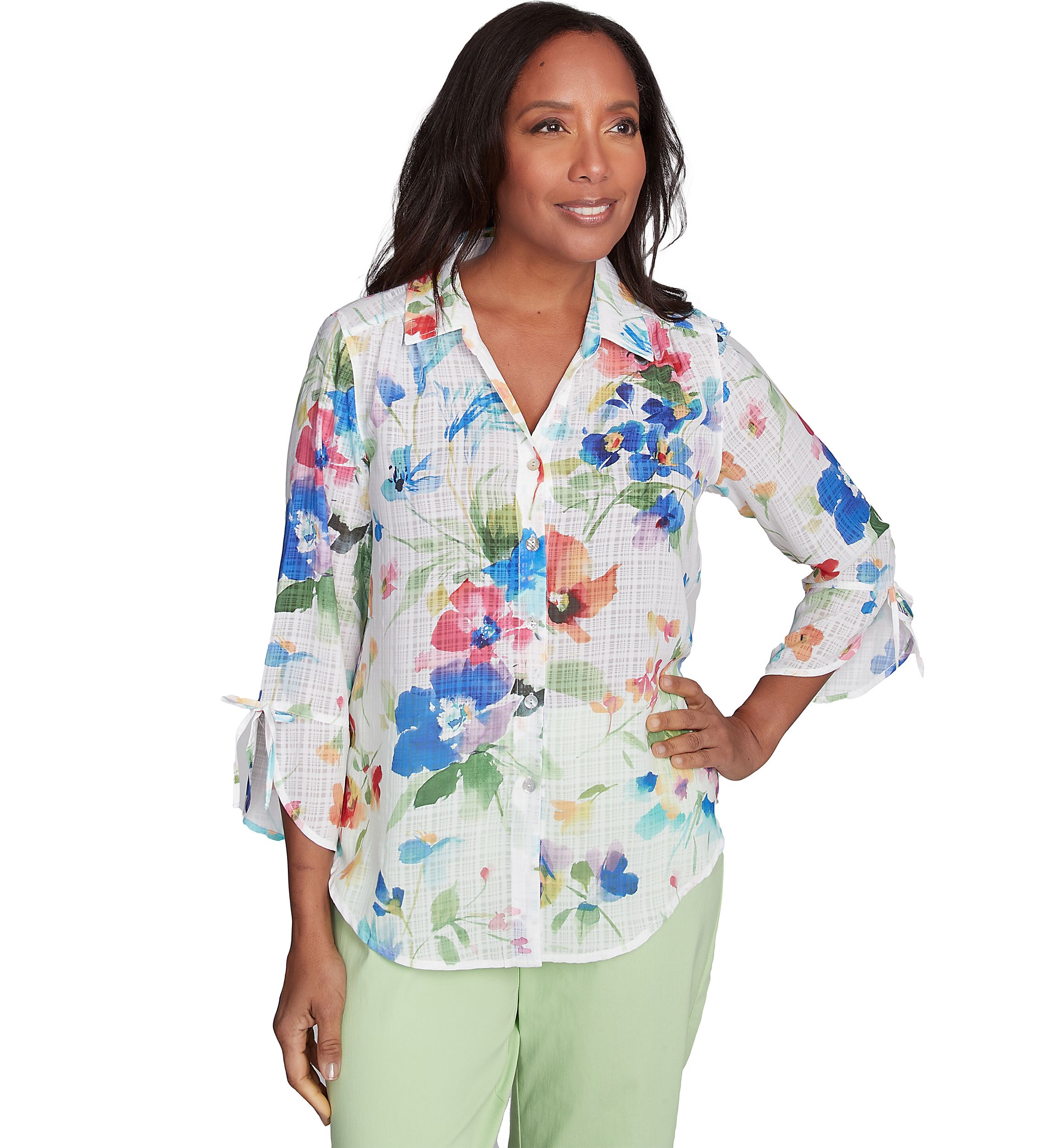 Petite Parrot Cay Abstract Watercolor Floral Top
