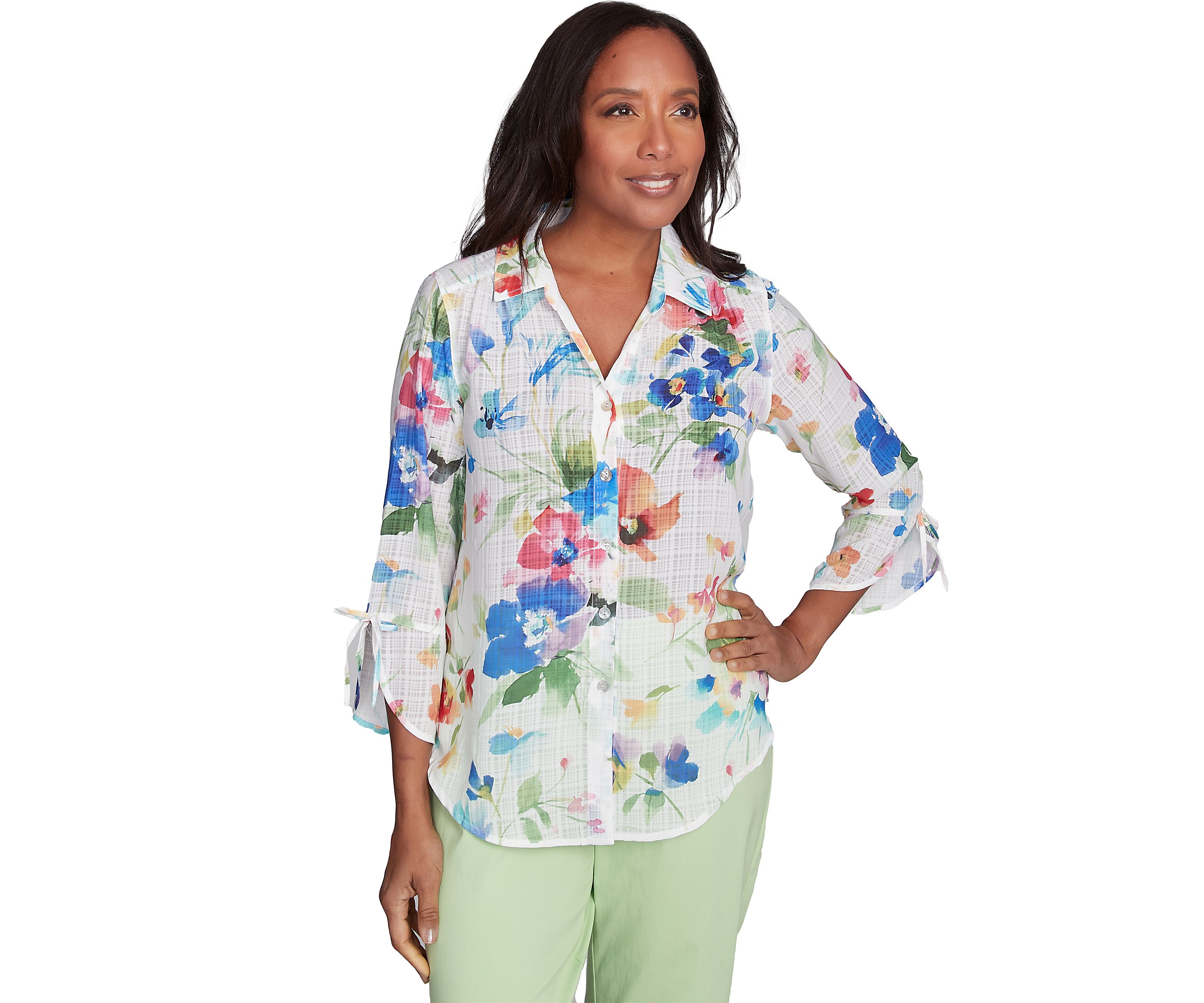 Petite Parrot Cay Abstract Watercolor Floral Top