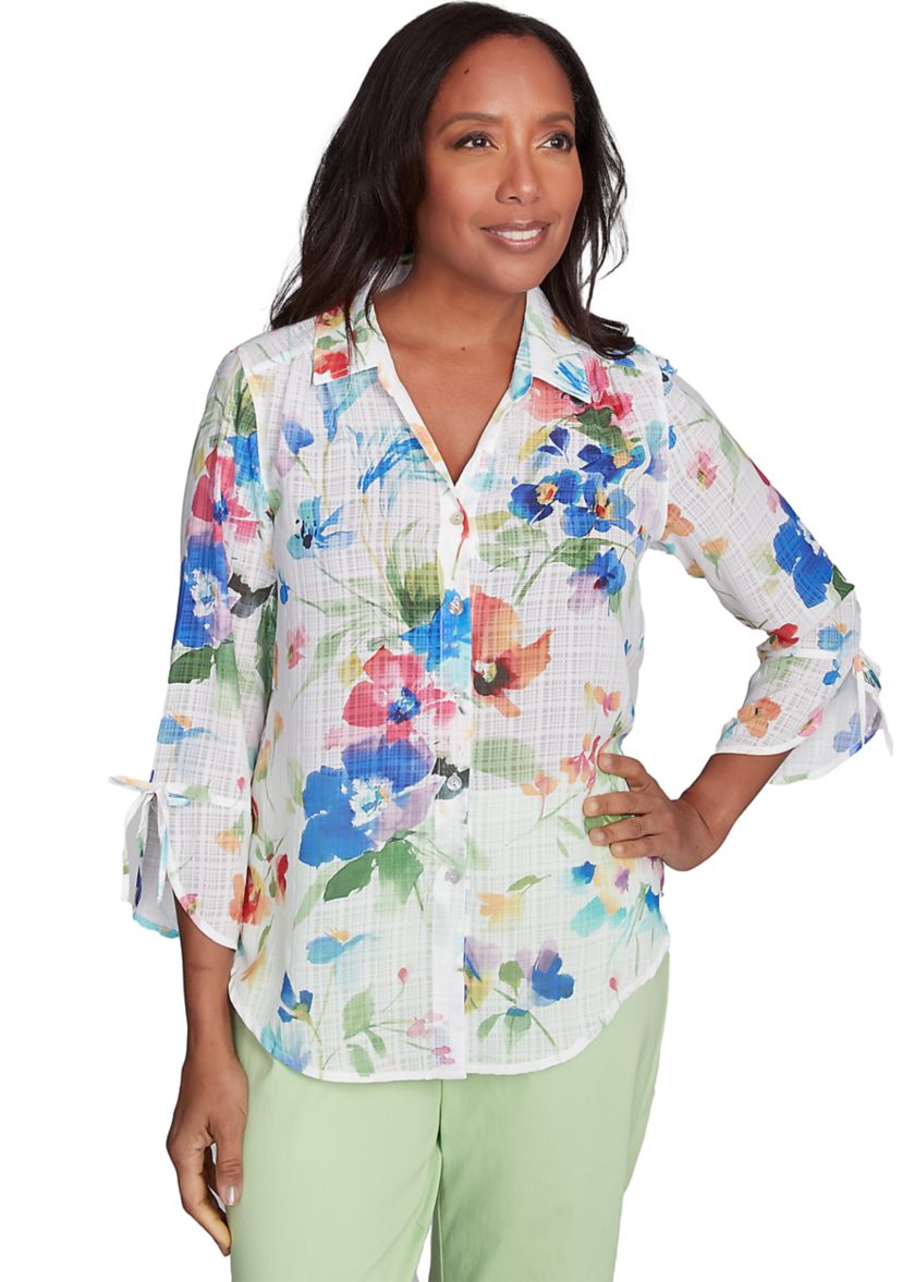 Petite Parrot Cay Abstract Watercolor Floral Top
