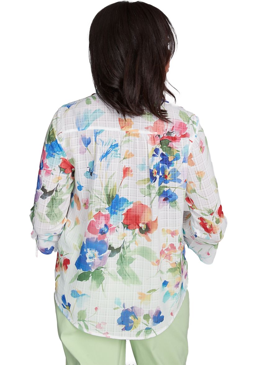 Petite Parrot Cay Abstract Watercolor Floral Top