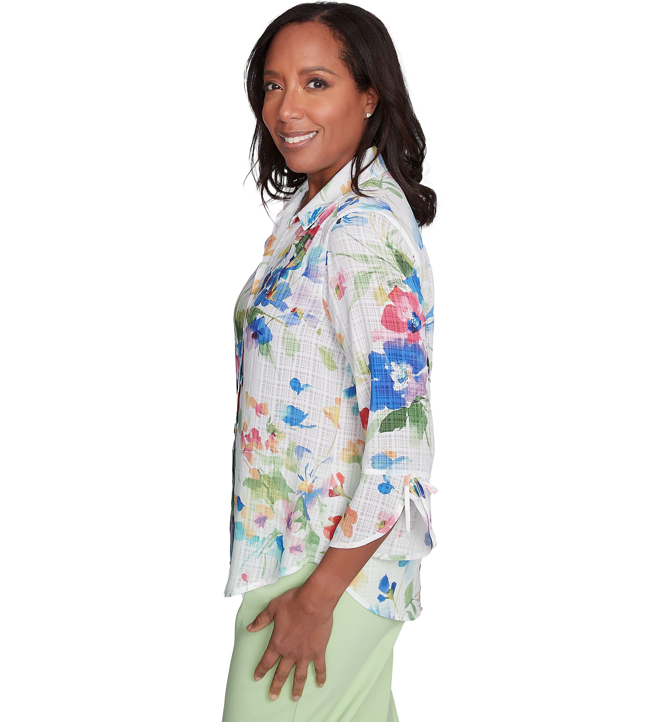 Petite Parrot Cay Abstract Watercolor Floral Top