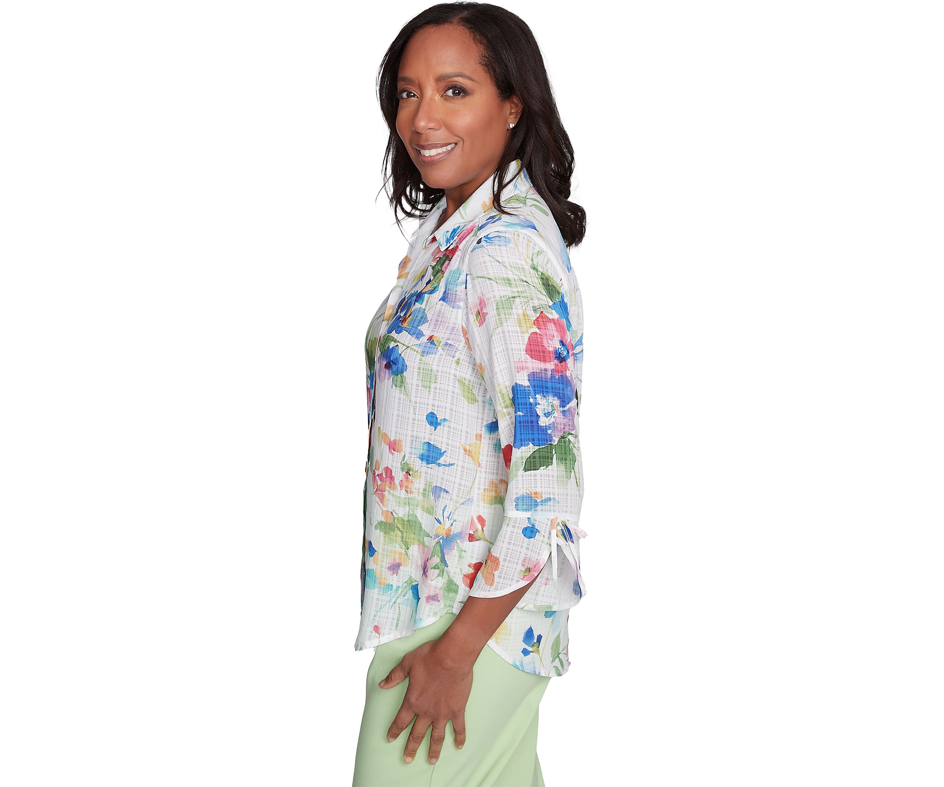 Petite Parrot Cay Abstract Watercolor Floral Top