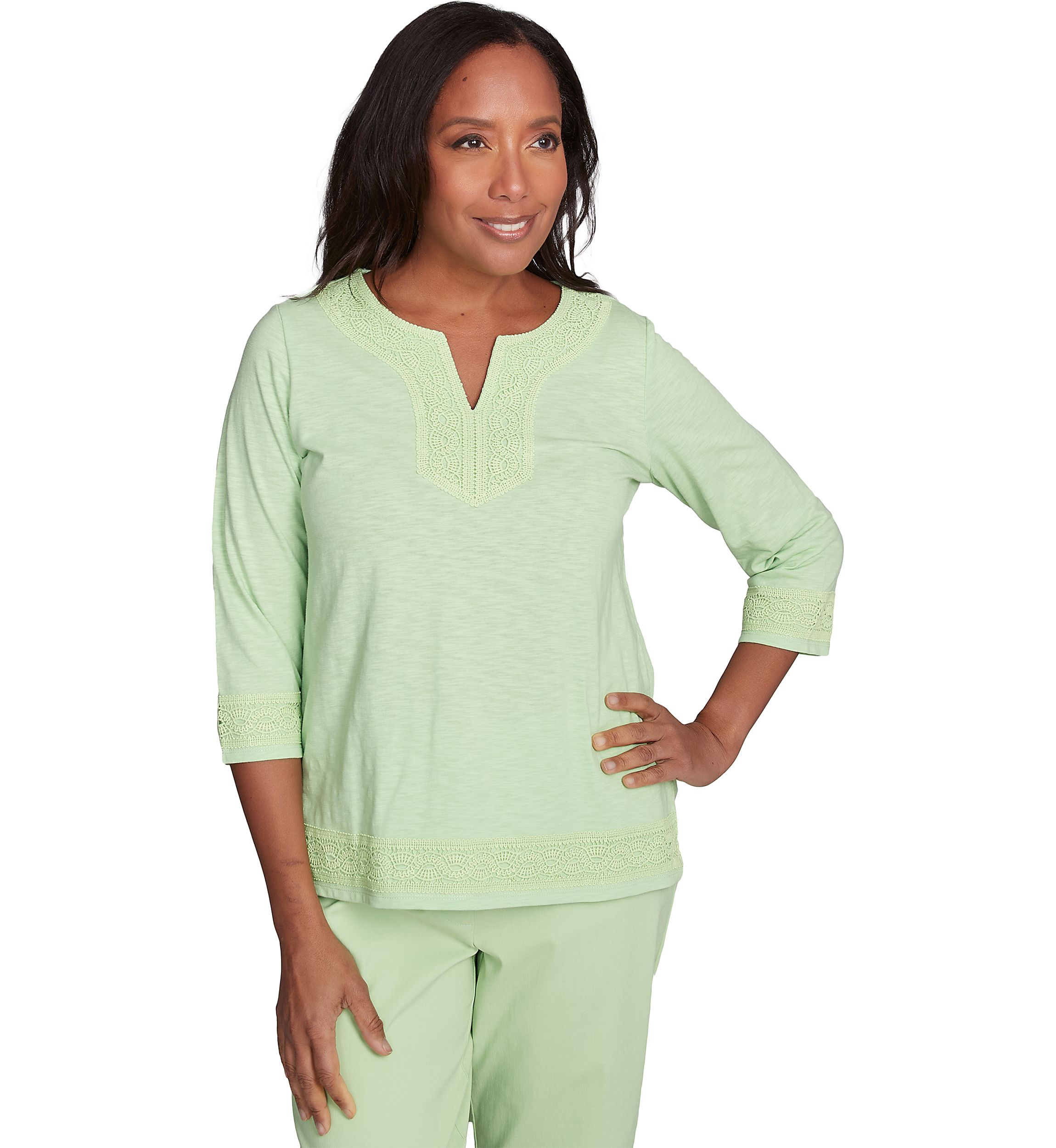 Petite Parrot Cay Solid Top with Lace Trim