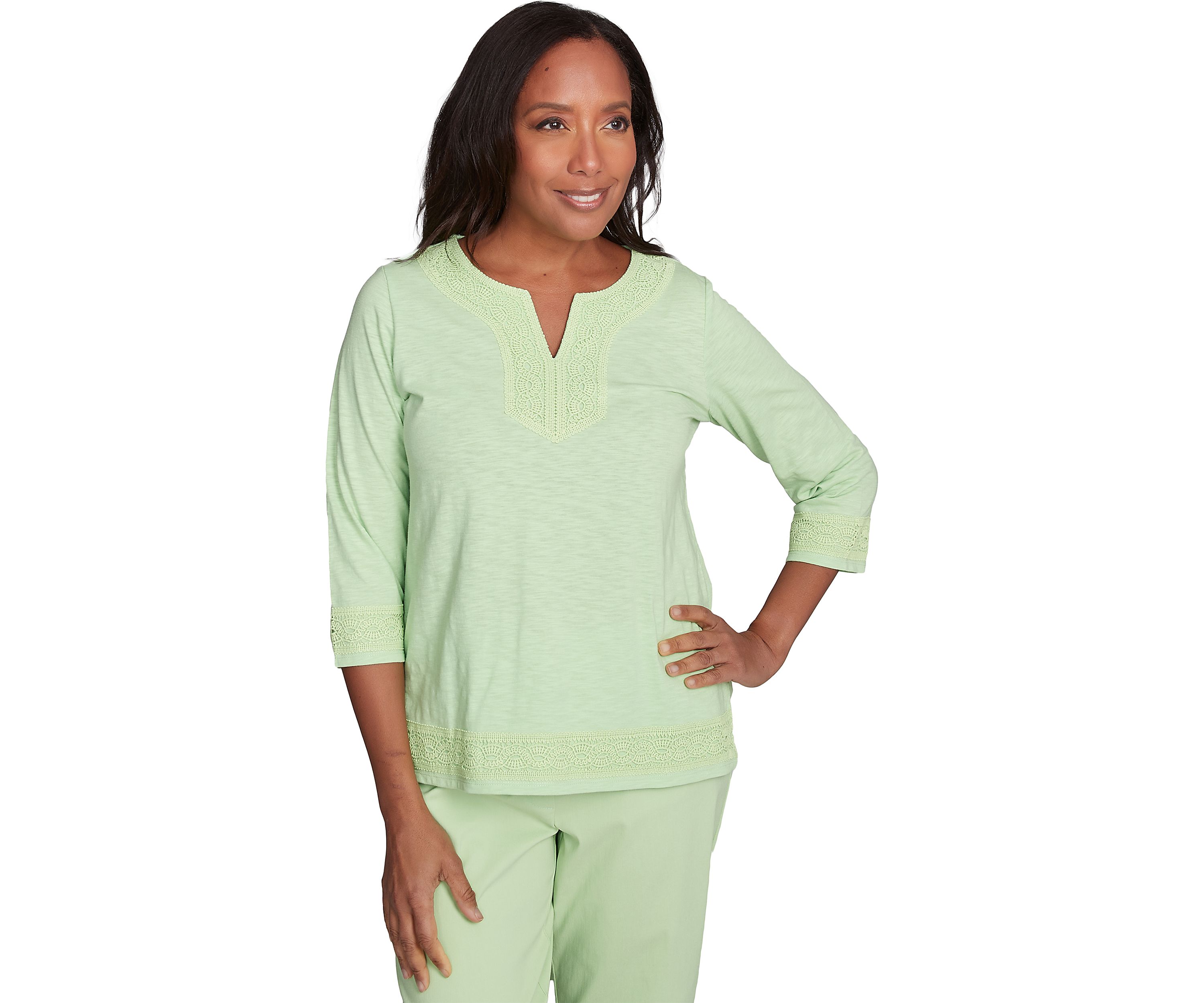 Petite Parrot Cay Solid Top with Lace Trim
